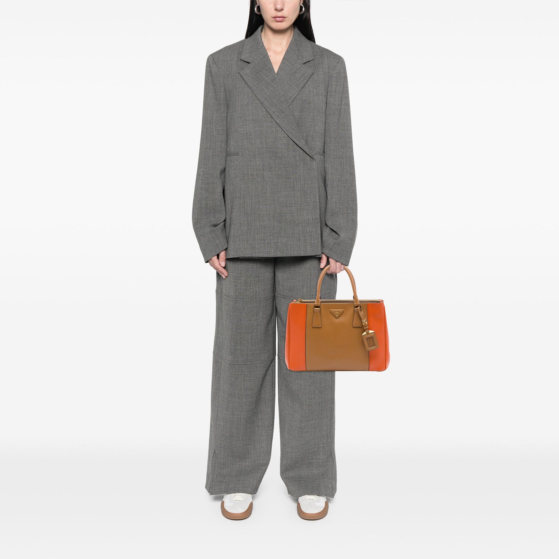 Prada Medium Bicolor Saffiano Lux Galleria Double Zip Satchel