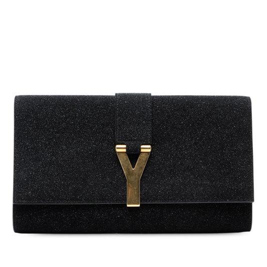 Saint Laurent Suede Shimmer Glitter Chyc Ligne Clutch