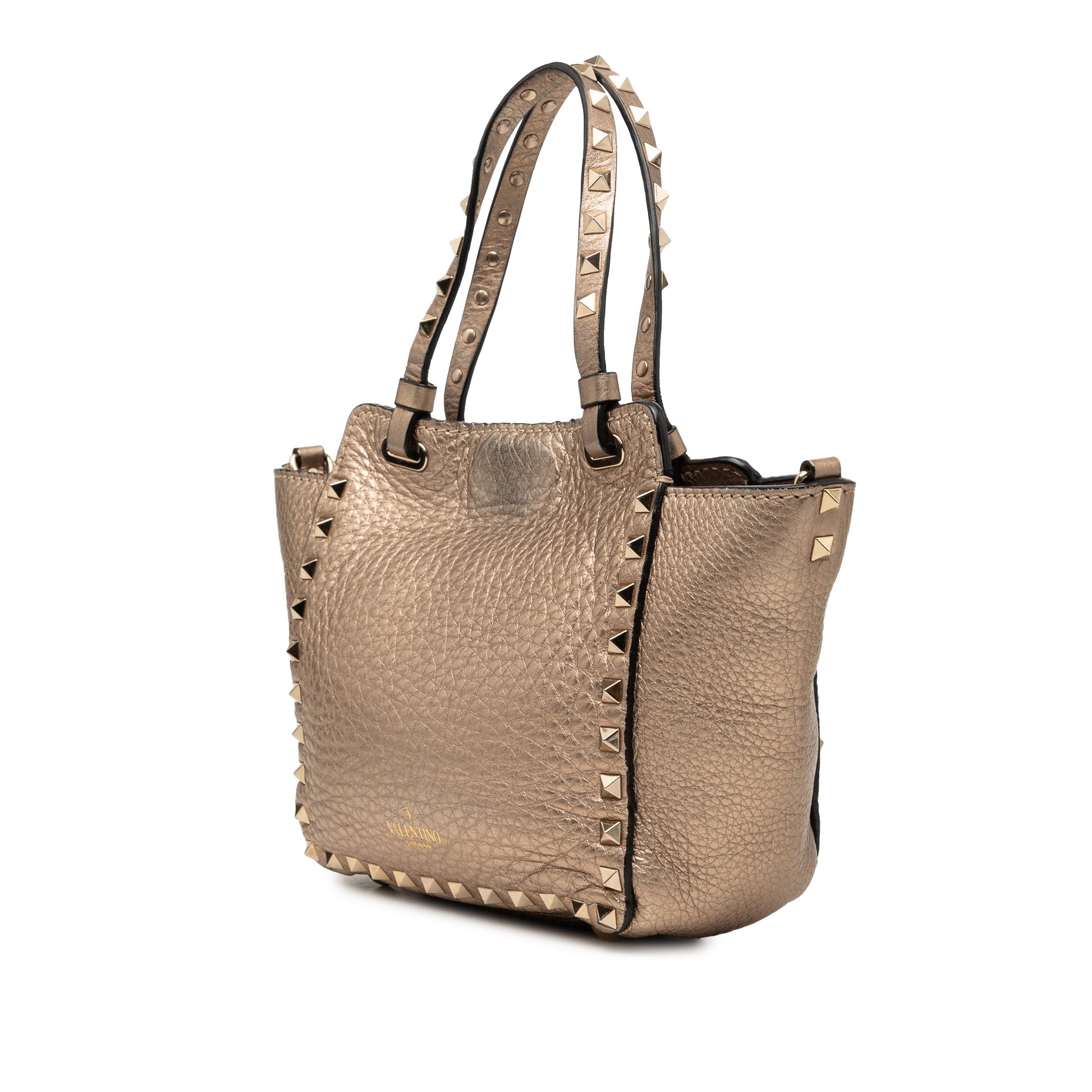 Valentino Mini Metallic Pebbled Calfskin Rockstud Trapeze Satchel