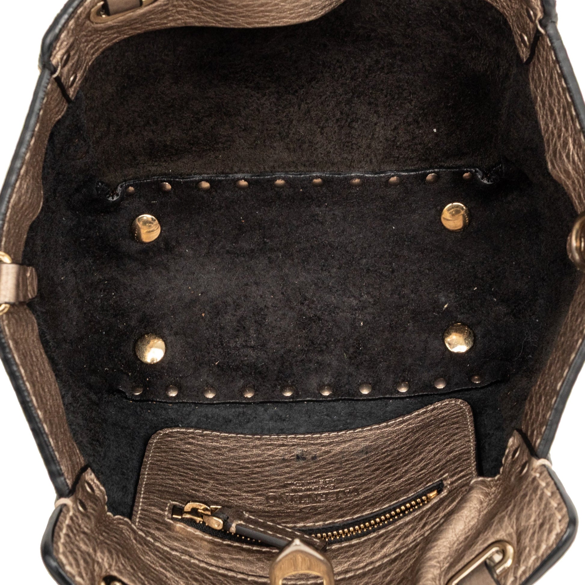 Valentino Mini Metallic Pebbled Calfskin Rockstud Trapeze Satchel