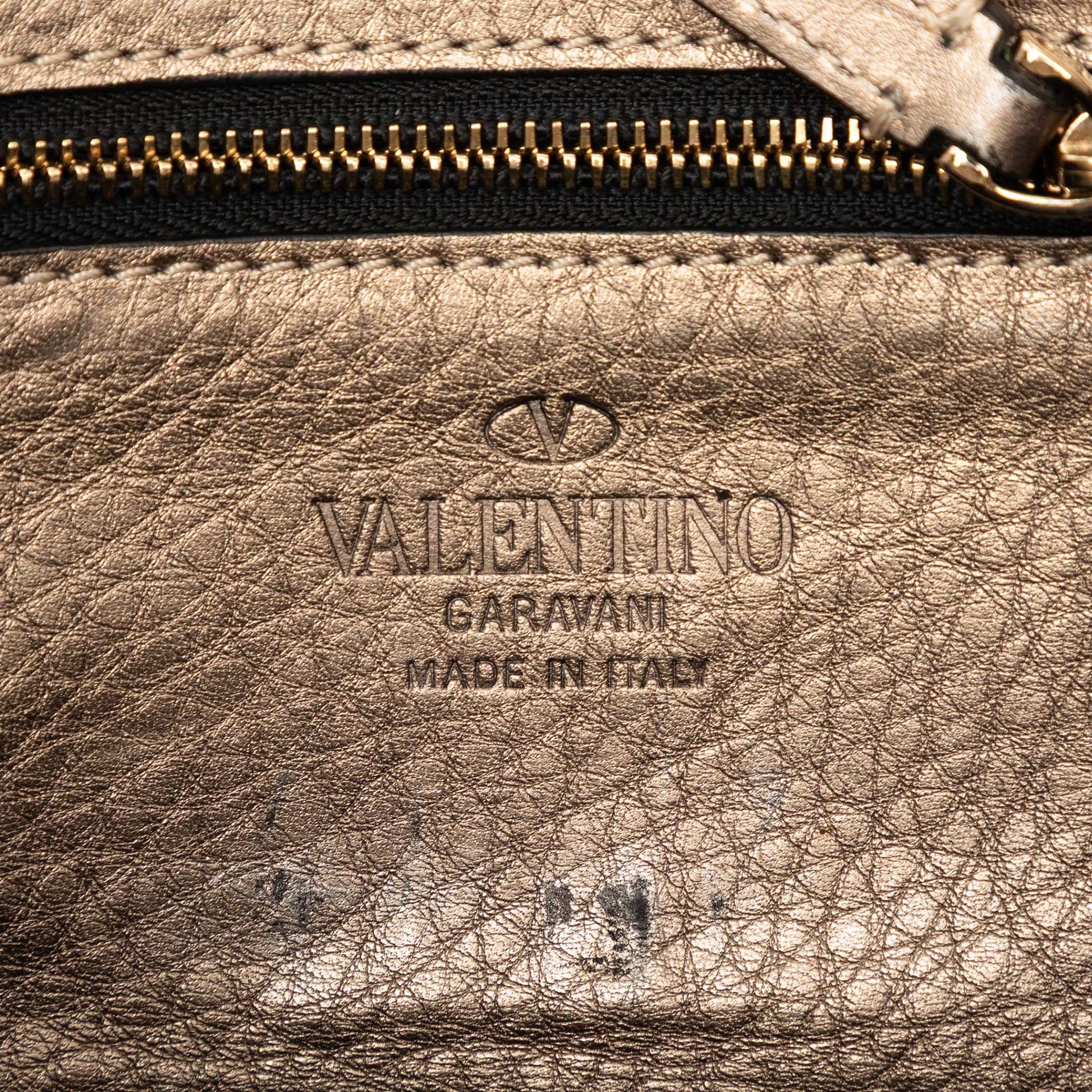 Valentino Mini Metallic Pebbled Calfskin Rockstud Trapeze Satchel