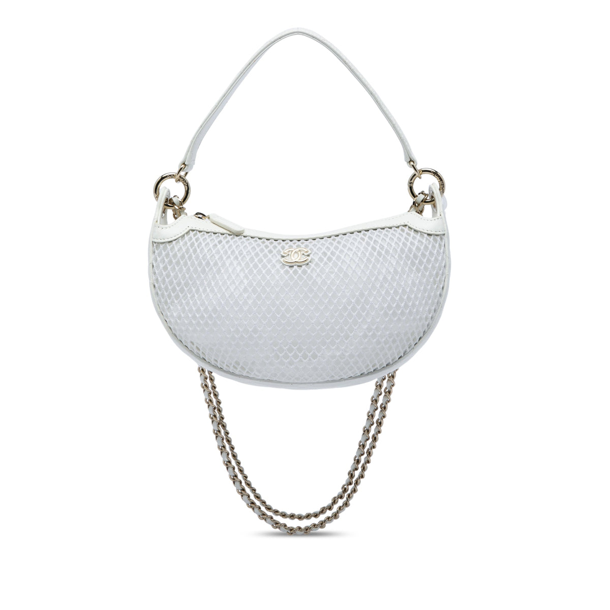 Chanel CC Mesh and Quilted Shiny Lambskin Chain Hobo — White