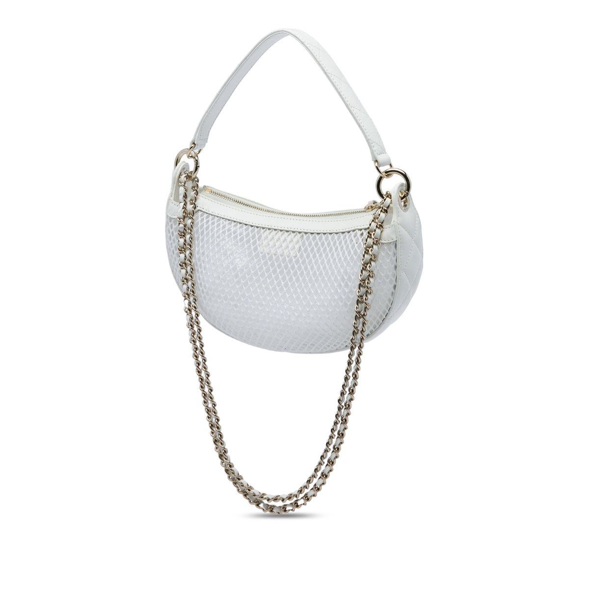 Chanel CC Mesh and Quilted Shiny Lambskin Chain Hobo — White