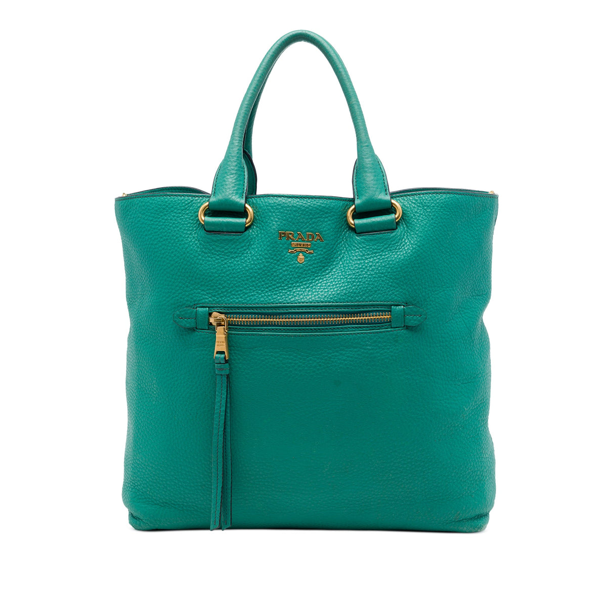 Prada Vitello Daino Front Zip Open Convertible Tote — Blue