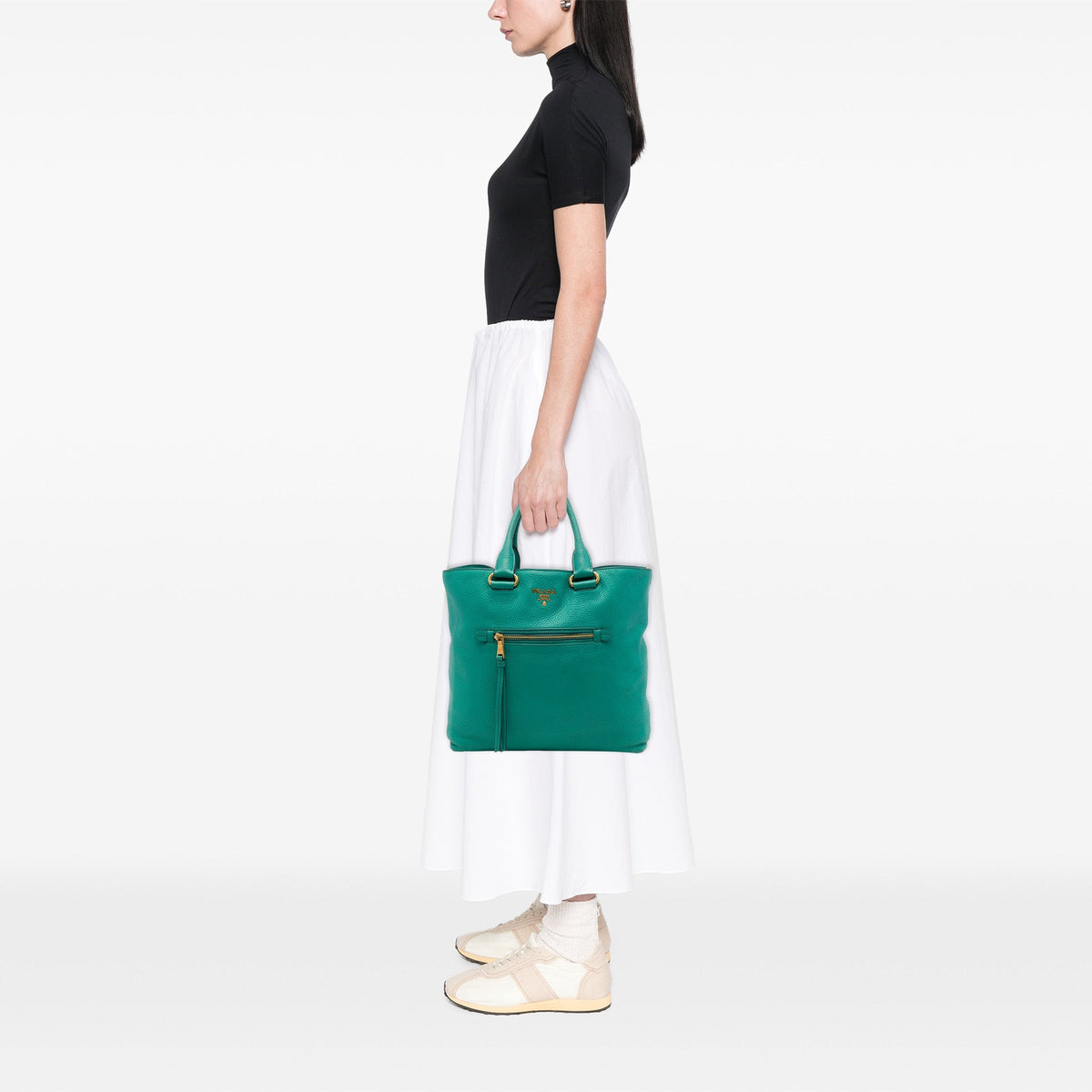Prada Vitello Daino Front Zip Open Convertible Tote — Blue