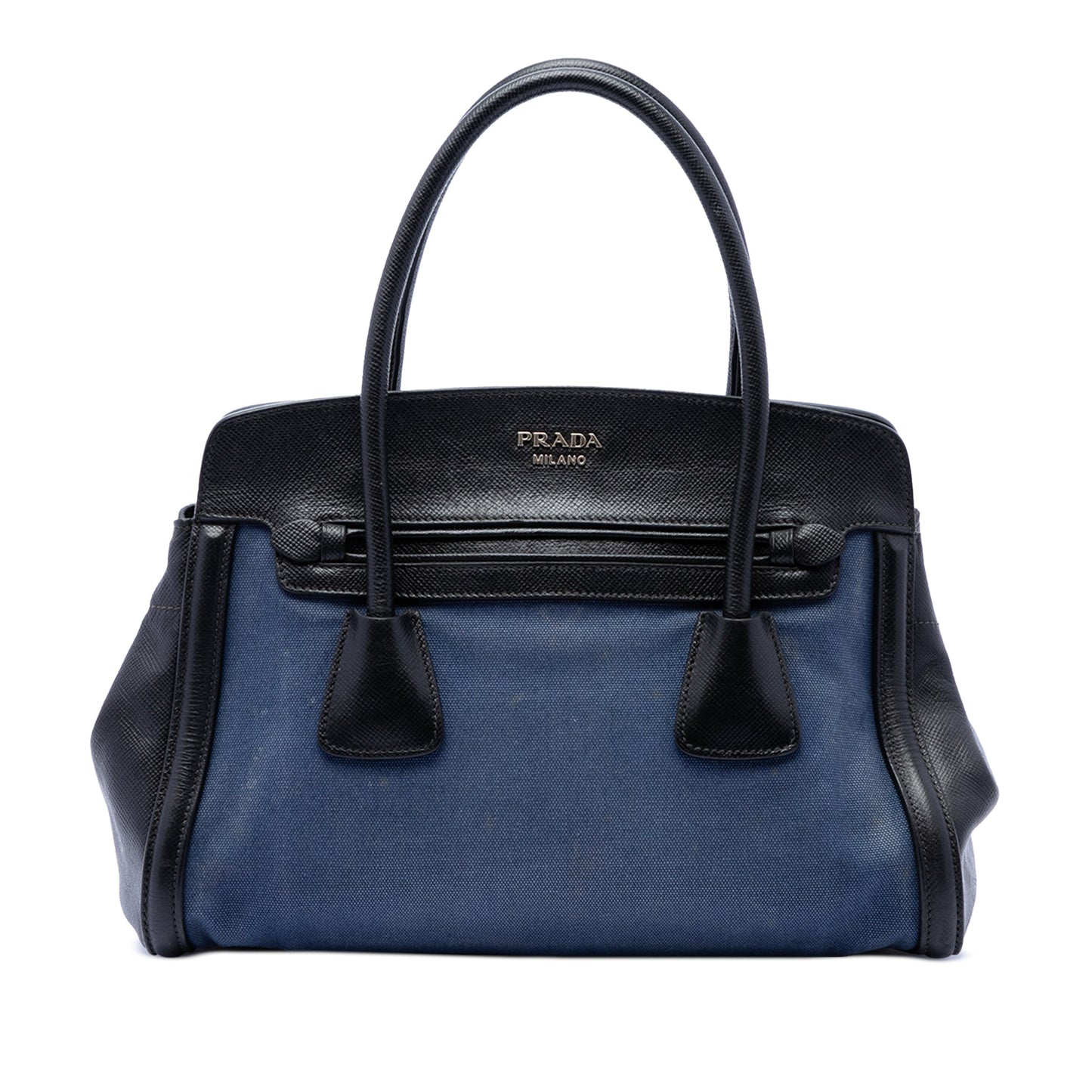 Prada Bicolor Saffiano Cuir Trimmed Canvas Satchel