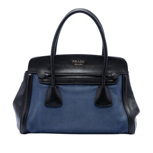 Prada Bicolor Saffiano Cuir Trimmed Canvas Satchel