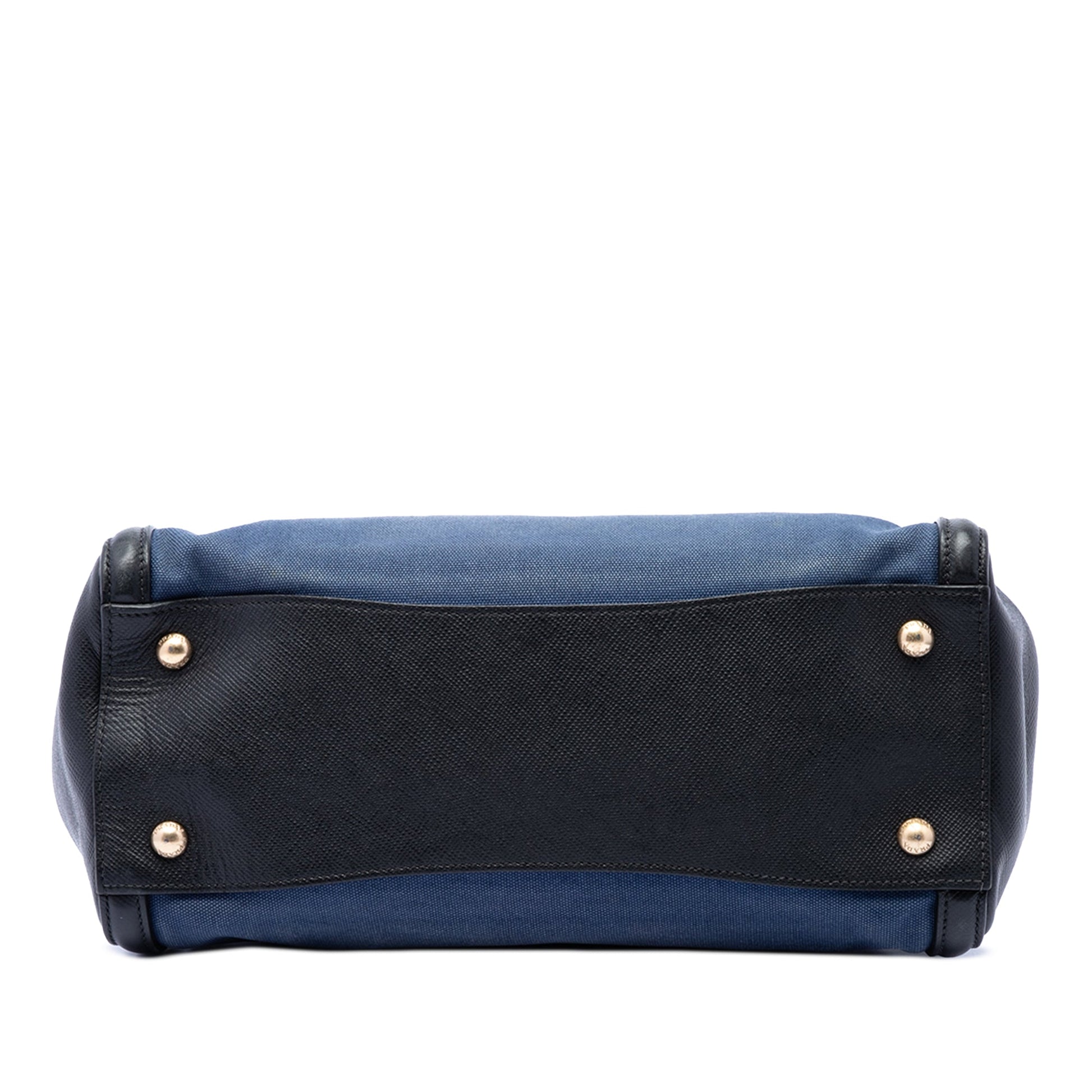 Prada Bicolor Saffiano Cuir Trimmed Canvas Satchel
