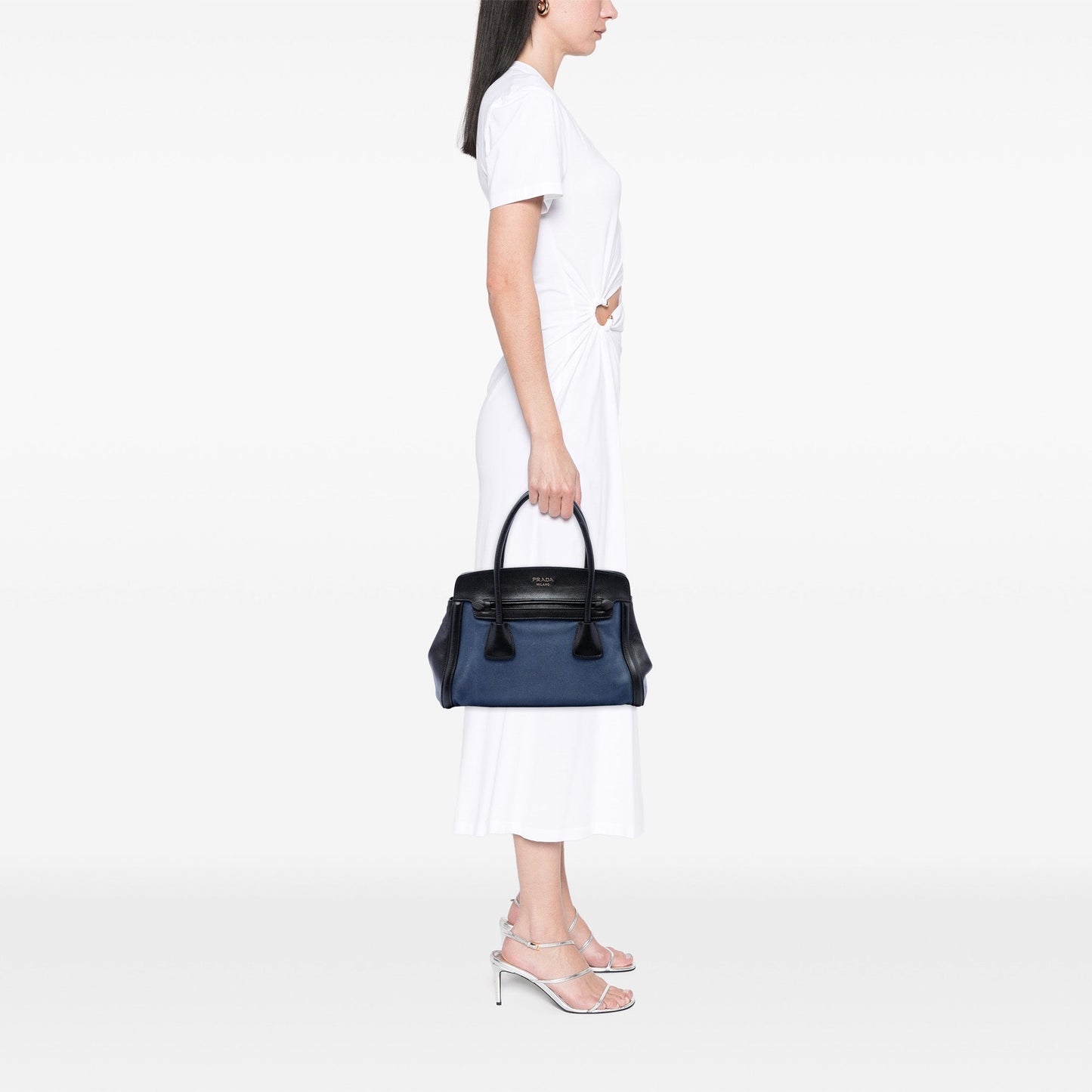 Prada Bicolor Saffiano Cuir Trimmed Canvas Satchel