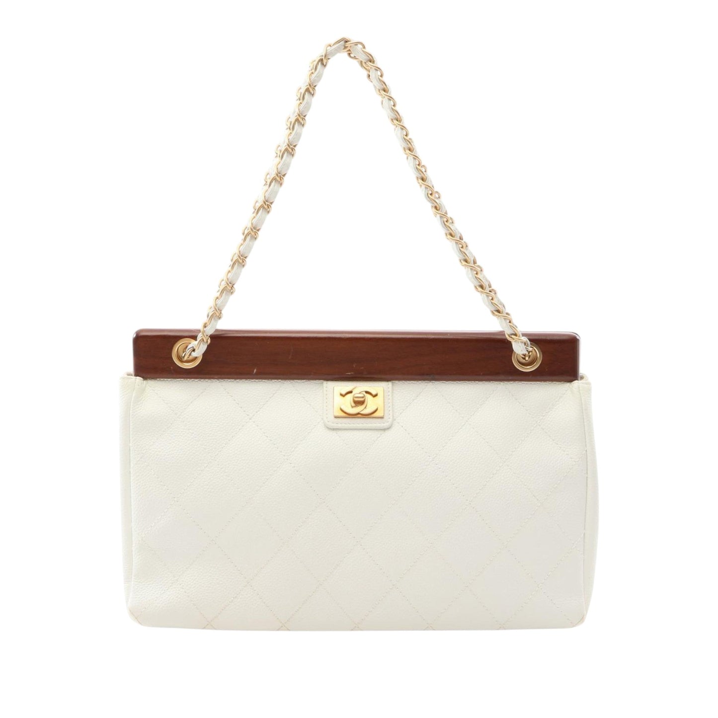 Chanel CC Quilted Caviar Wooden Bar Shoulder Bag
