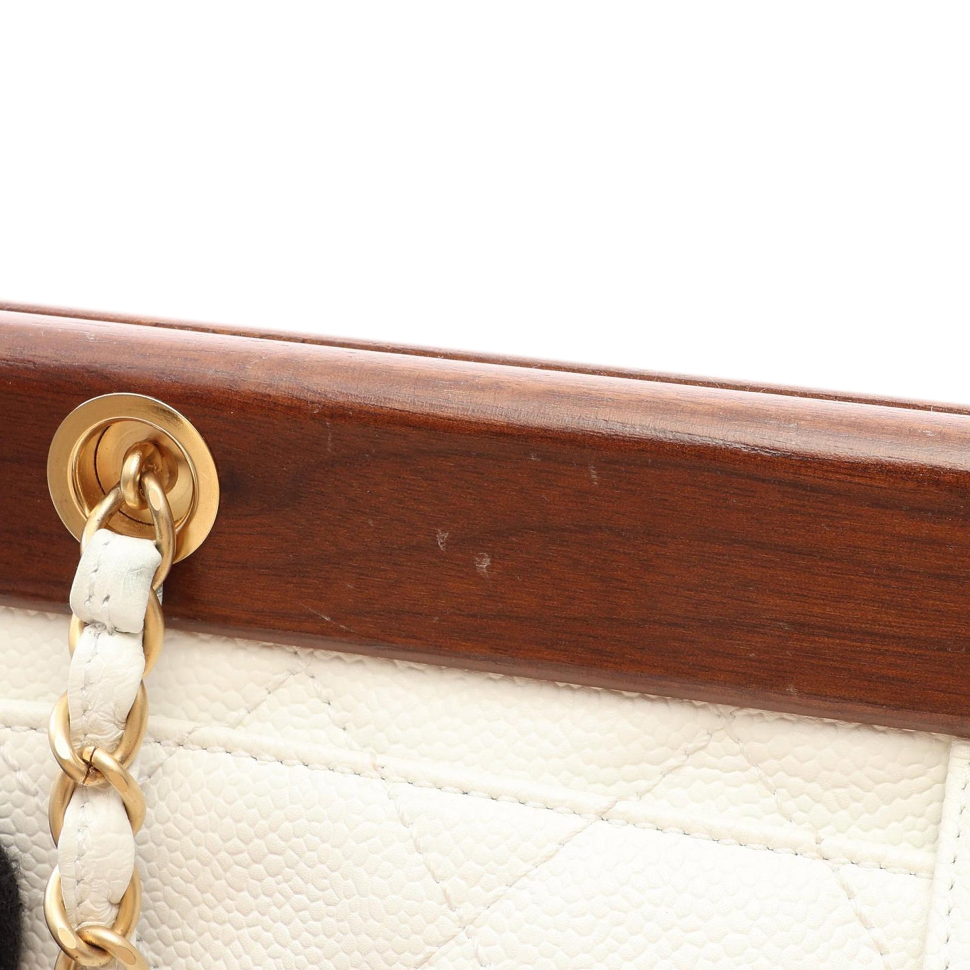 Chanel CC Quilted Caviar Wooden Bar Shoulder Bag
