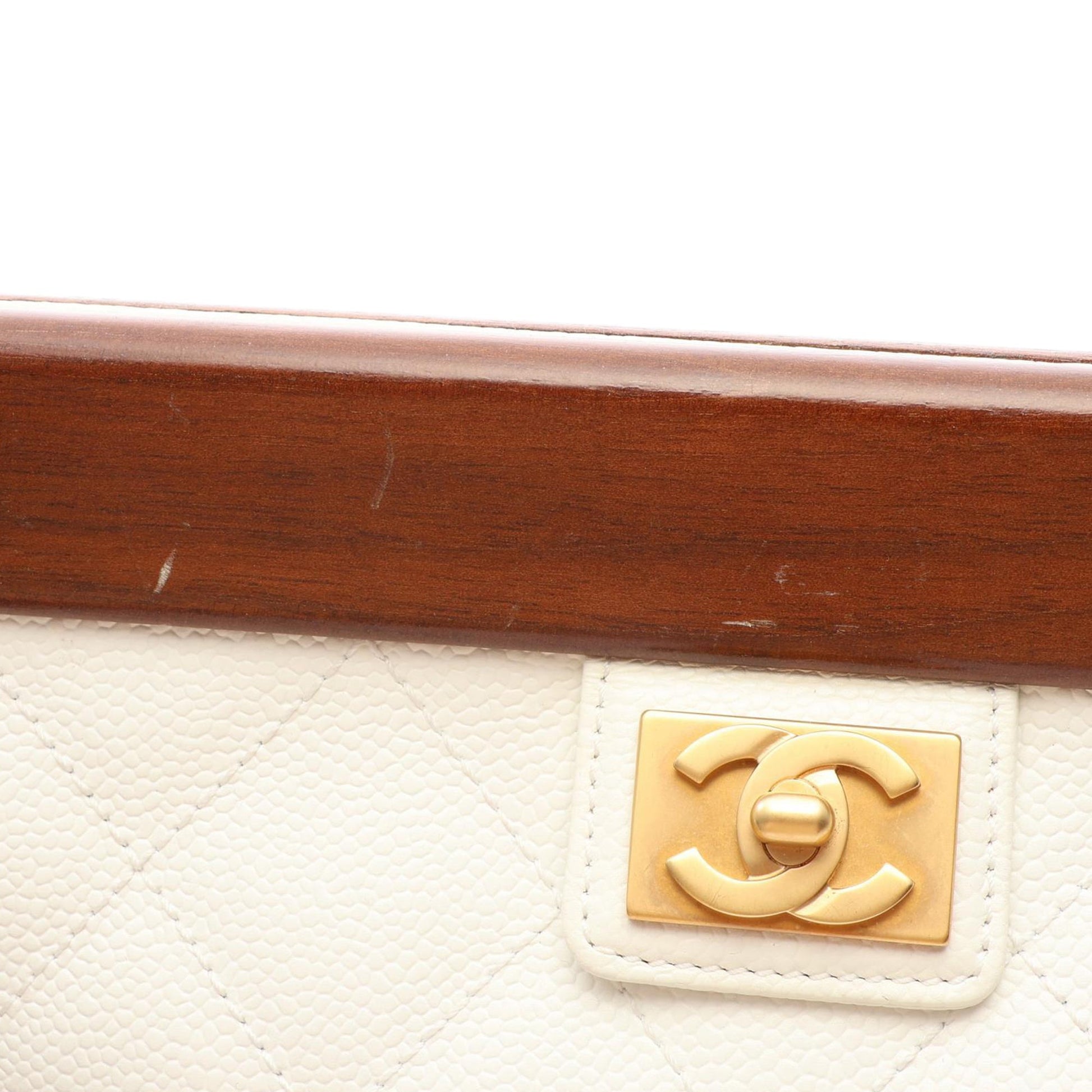 Chanel CC Quilted Caviar Wooden Bar Shoulder Bag