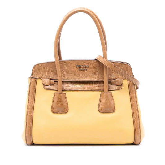 Prada Bicolor Saffiano Cuir Trimmed Leather Satchel