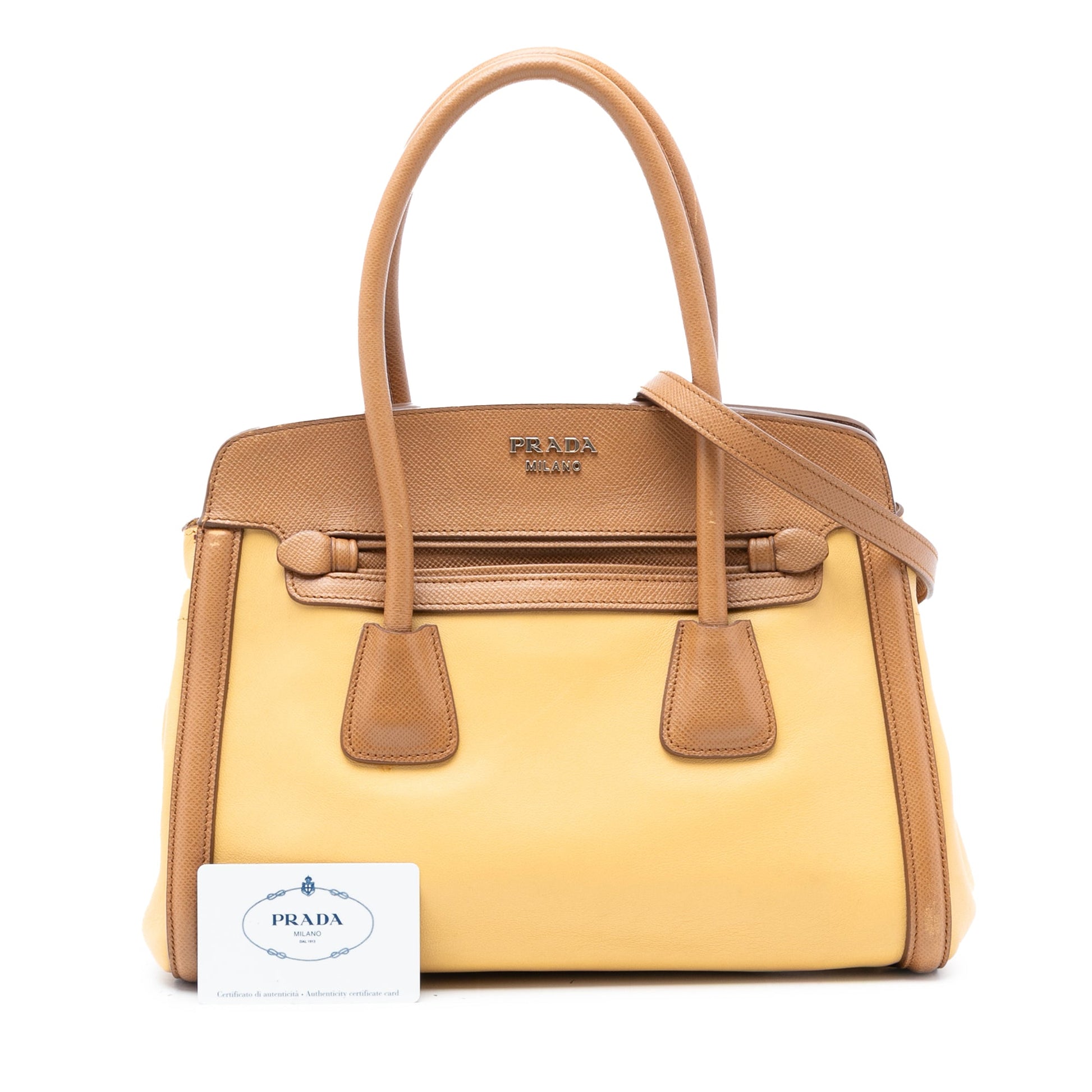 Prada Bicolor Saffiano Cuir Trimmed Leather Satchel