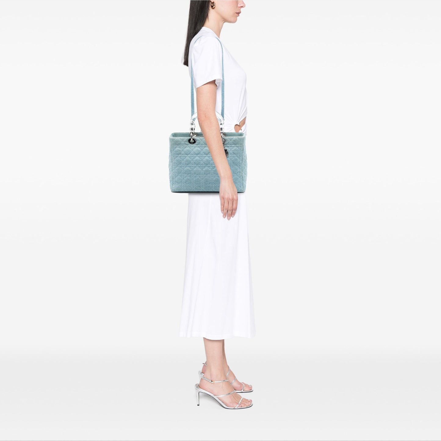 Dior Large Denim Cannage Acrylic Handles Lady Dior