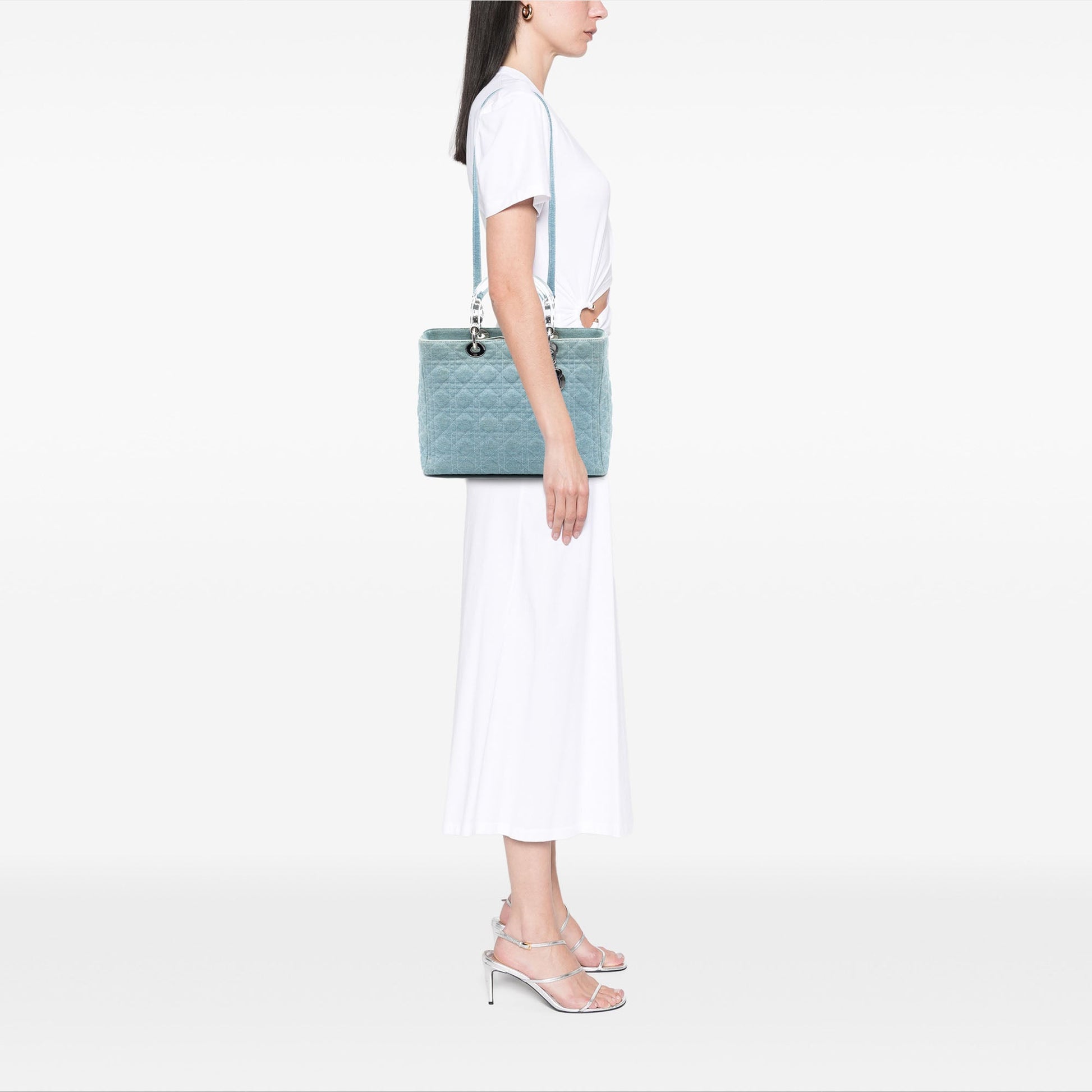 Dior Large Denim Cannage Acrylic Handles Lady Dior