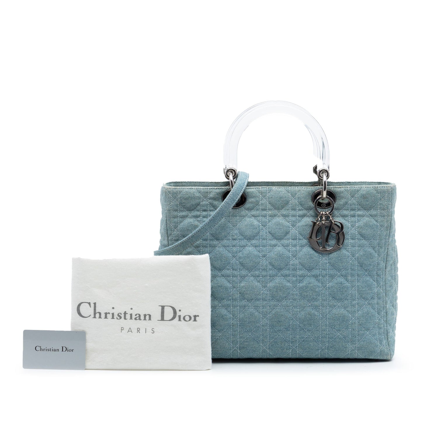 Dior Large Denim Cannage Acrylic Handles Lady Dior