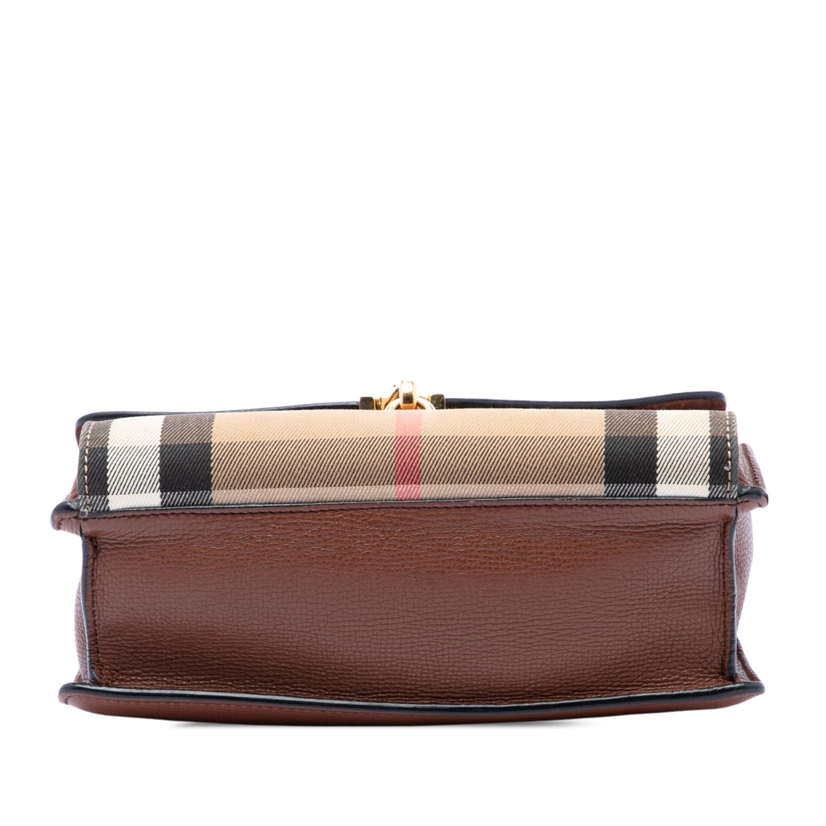 Burberry Small Leather and House Check Canvas Derby Macken Crossbody — Brown