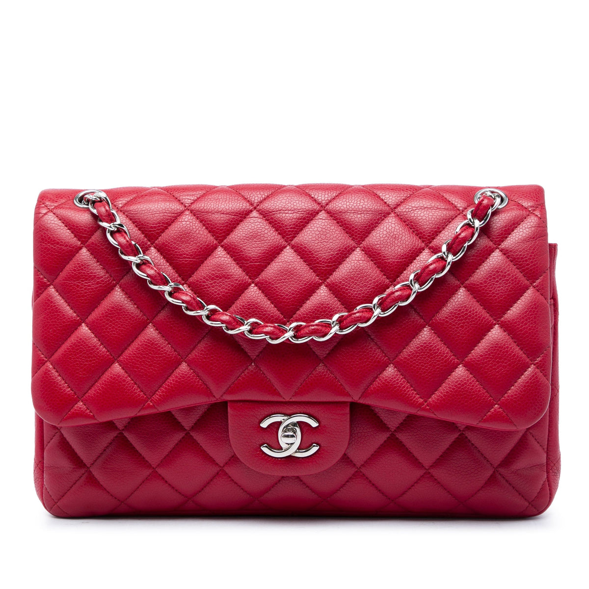 Chanel Jumbo Classic Caviar Double Flap — Red