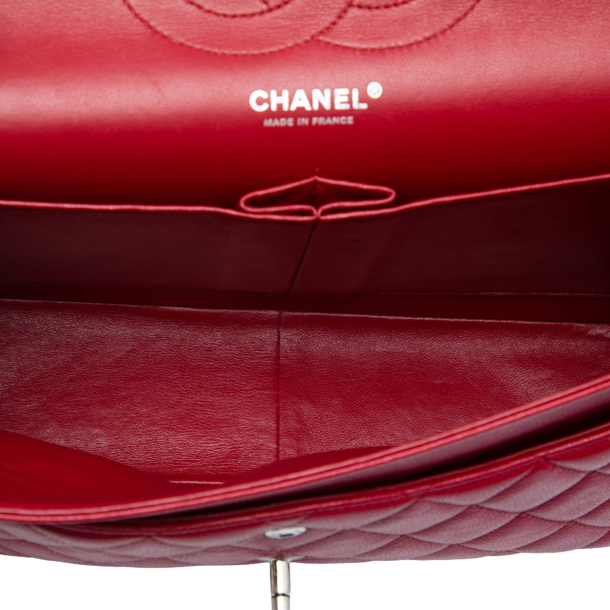 Chanel Jumbo Classic Caviar Double Flap — Red