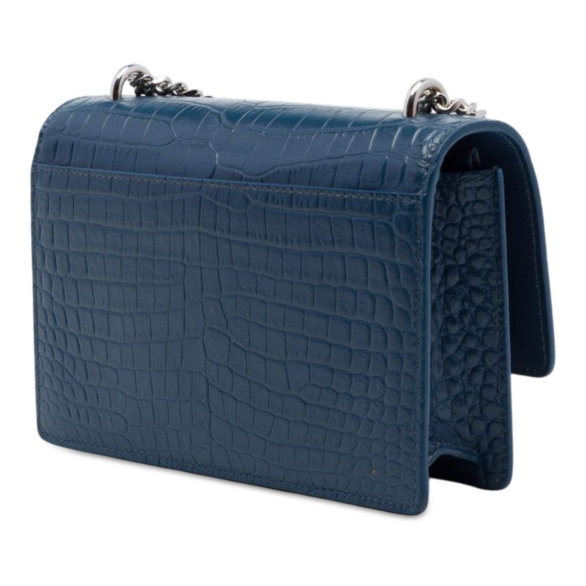 Saint Laurent Mini Croc Embossed Leather  Monogram Sunset Wallet on Chain — Blue