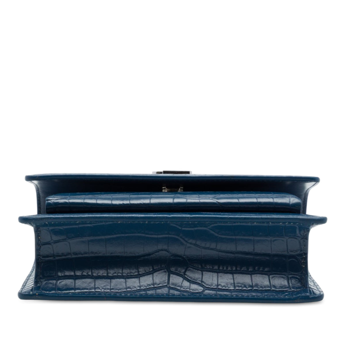 Saint Laurent Mini Croc Embossed Leather  Monogram Sunset Wallet on Chain — Blue