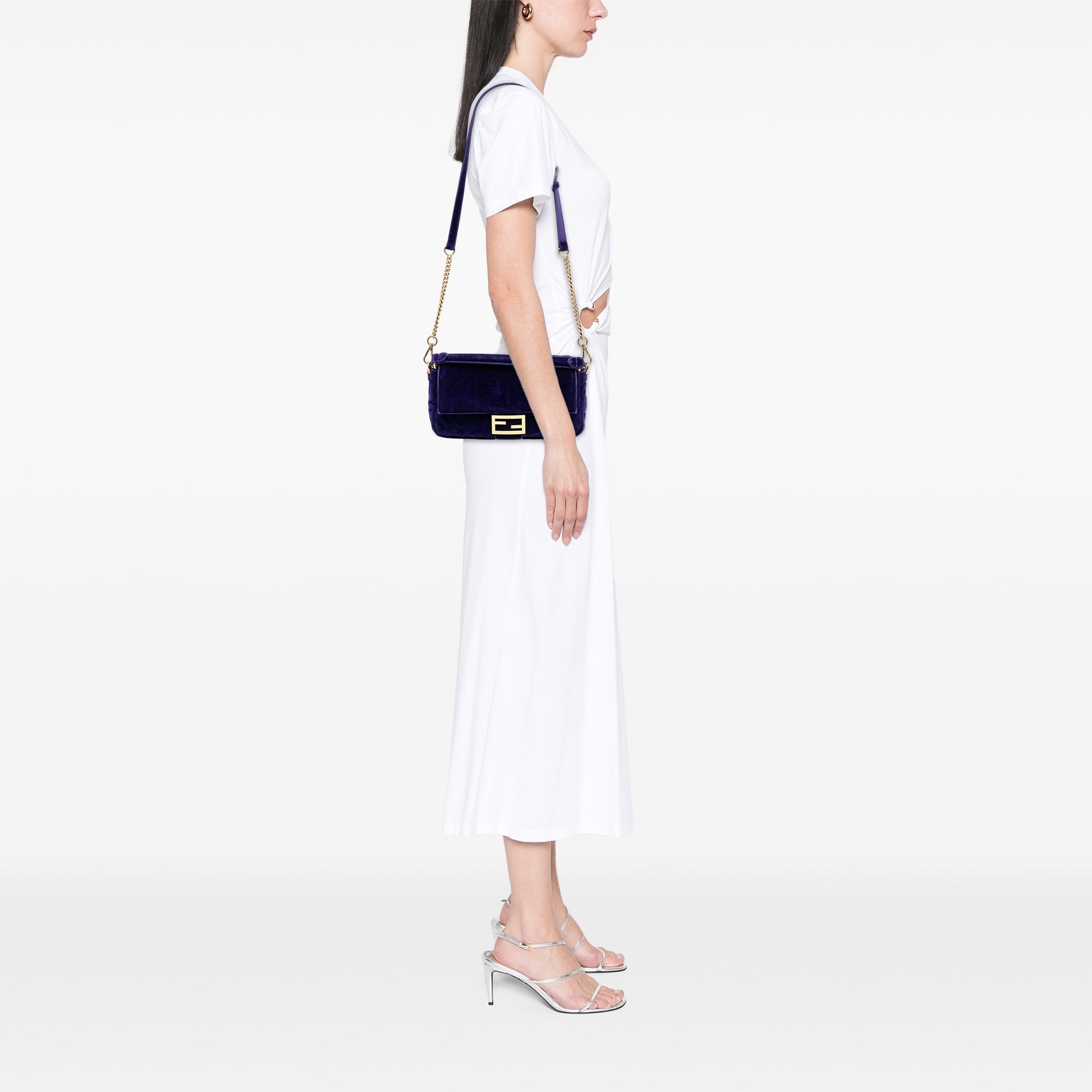 Fendi Zucca Embossed Velvet Baguette Satchel