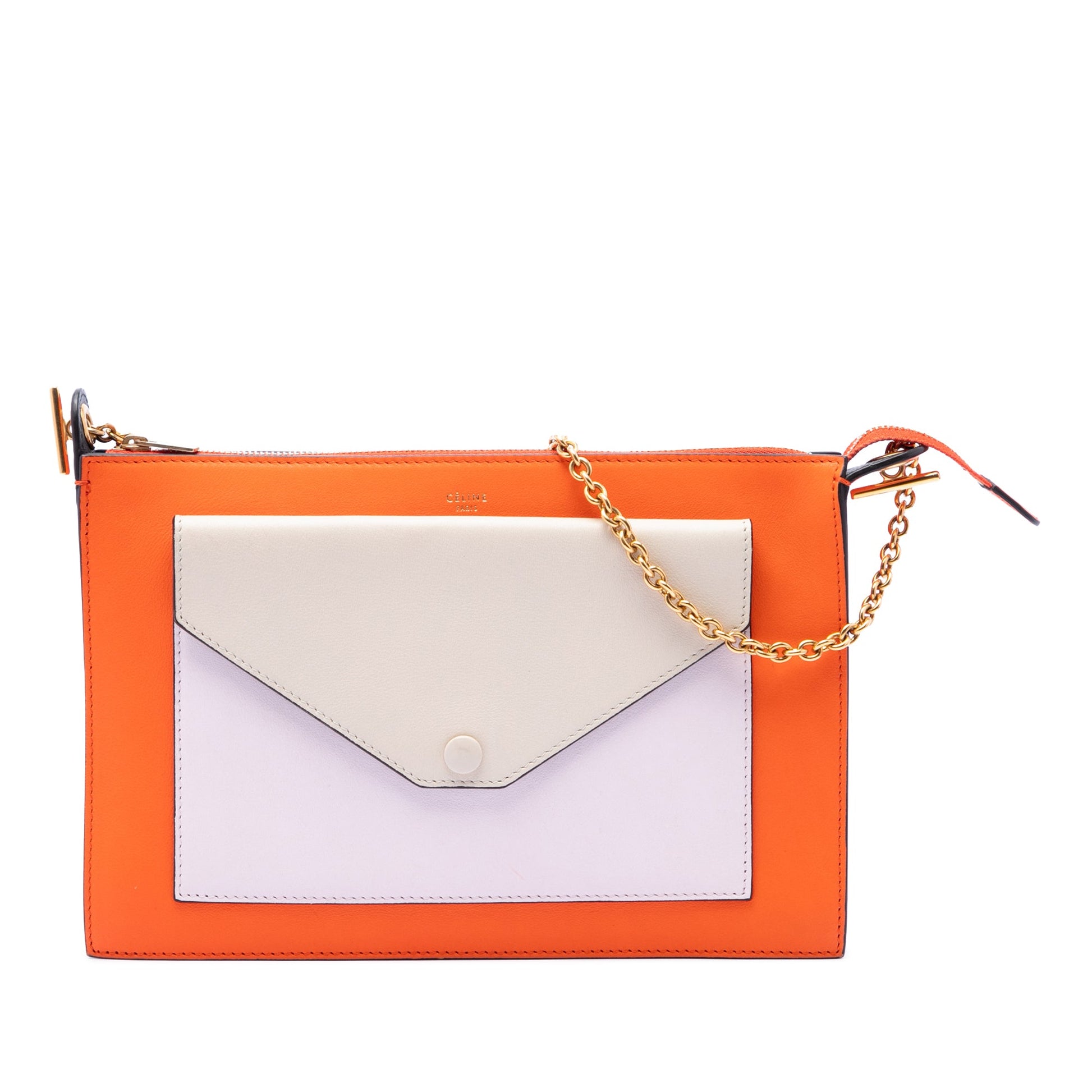 Celine Tricolor Leather Pocket Envelope Zip Crossbody