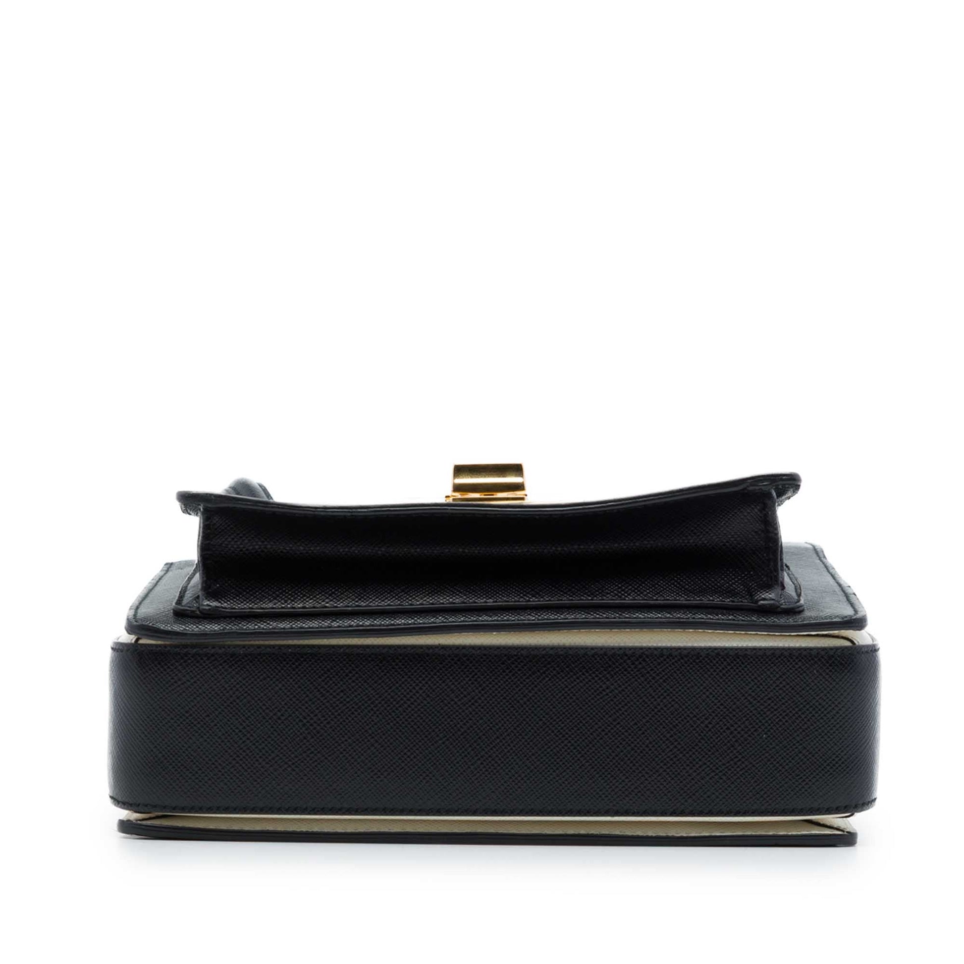 Prada Bicolor Saffiano Double Turn Lock Top Handle Bag