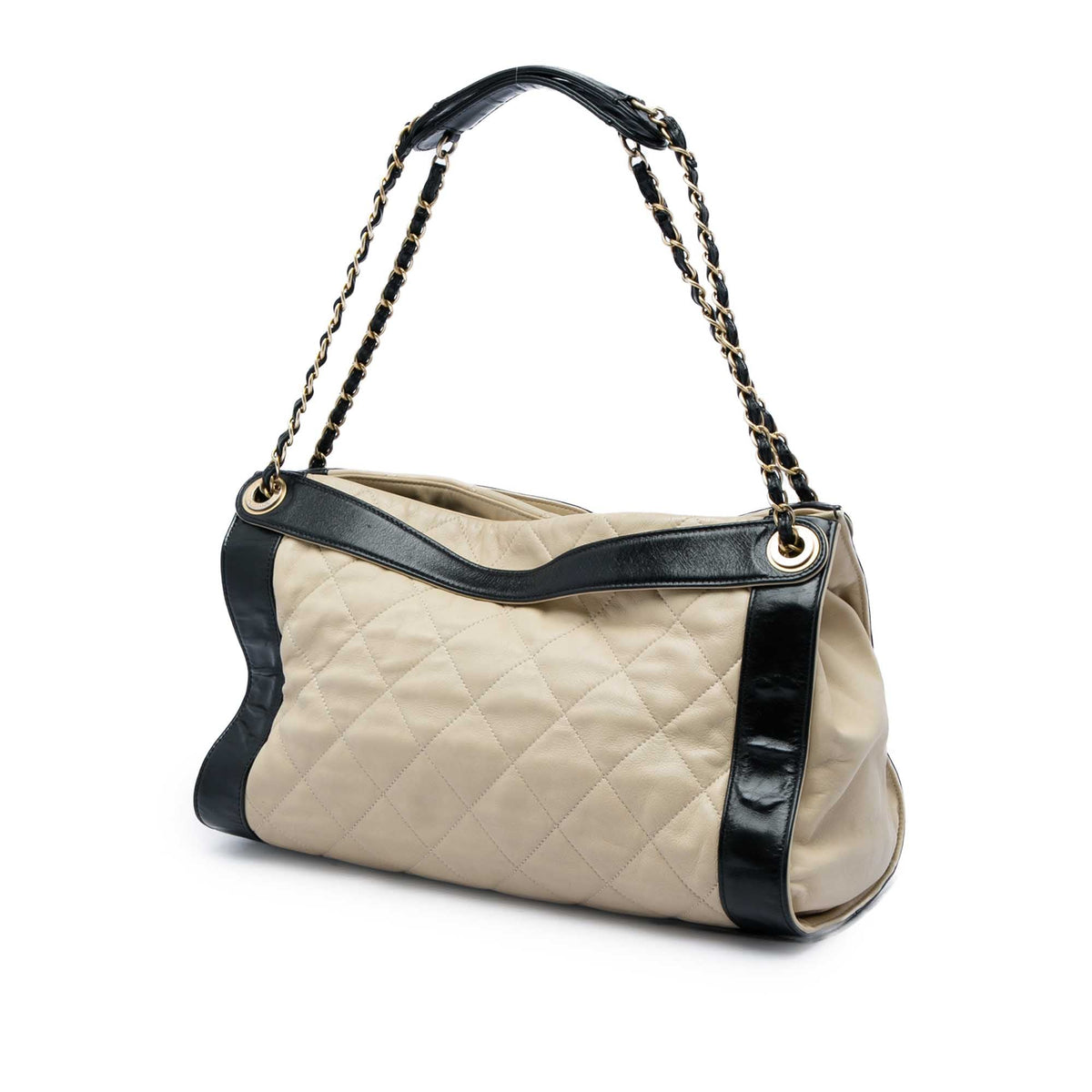 Chanel Bicolor Quilted Lambskin In The Mix Tote — Beige