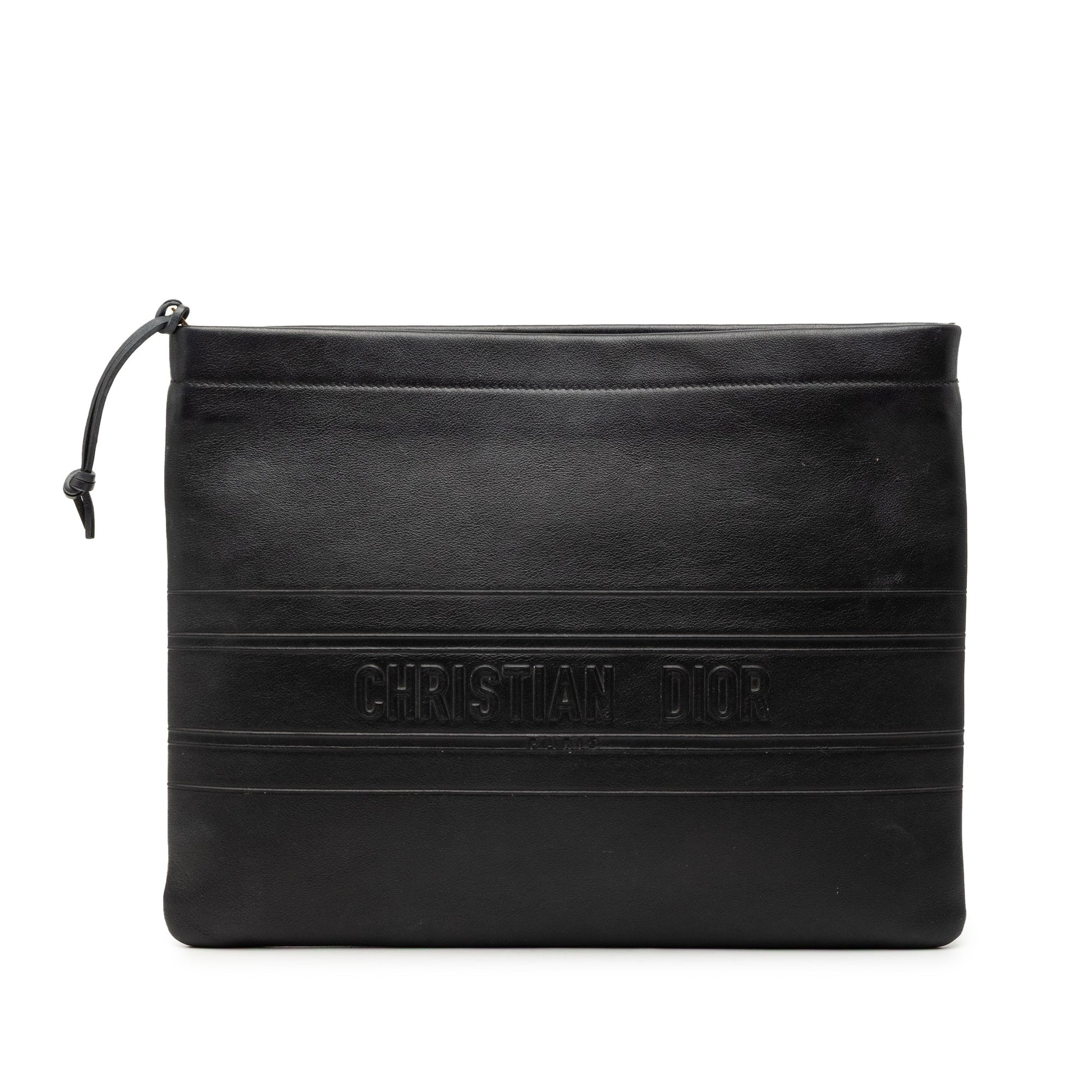 Dior Logo Embossed Leather Clutch