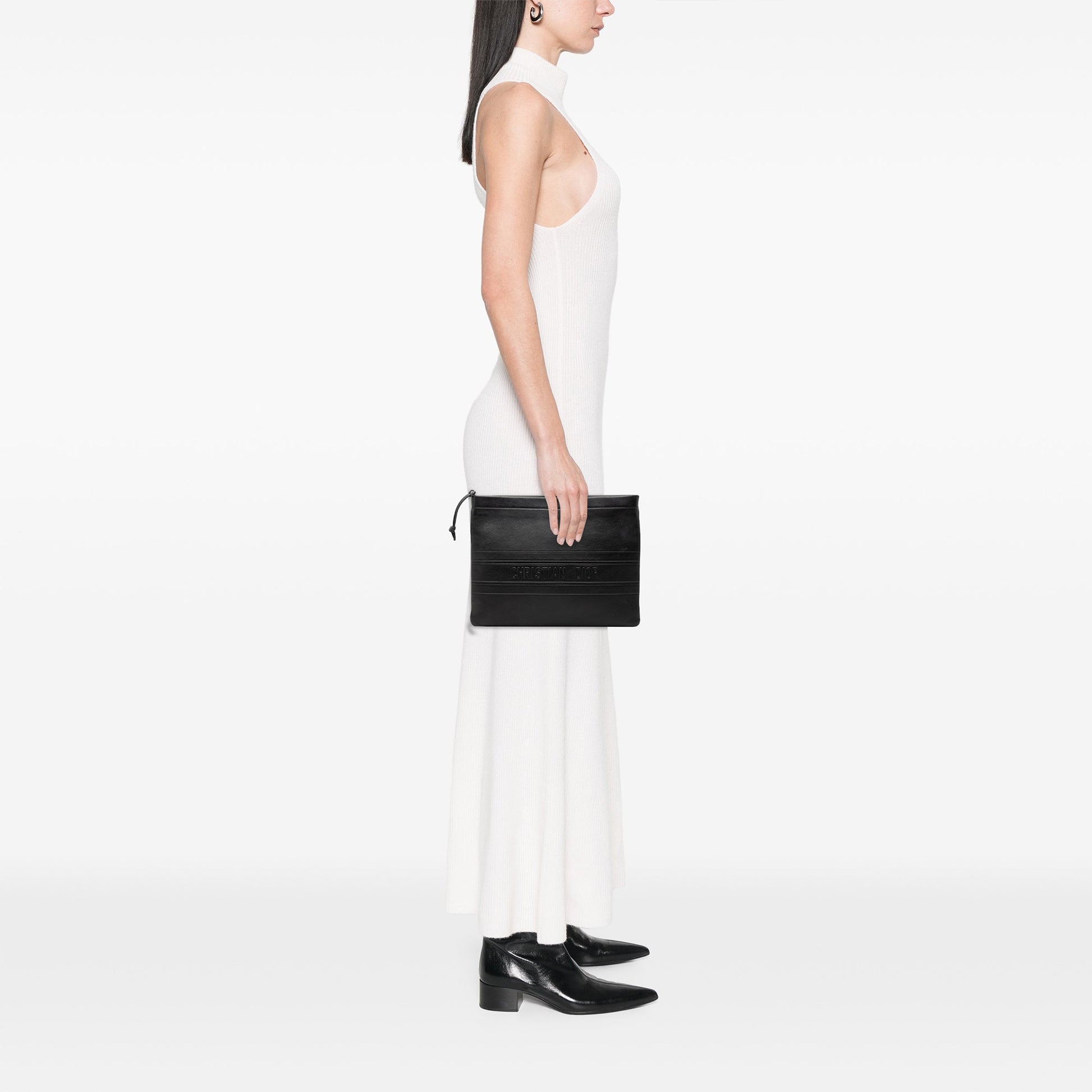 Dior Logo Embossed Leather Clutch