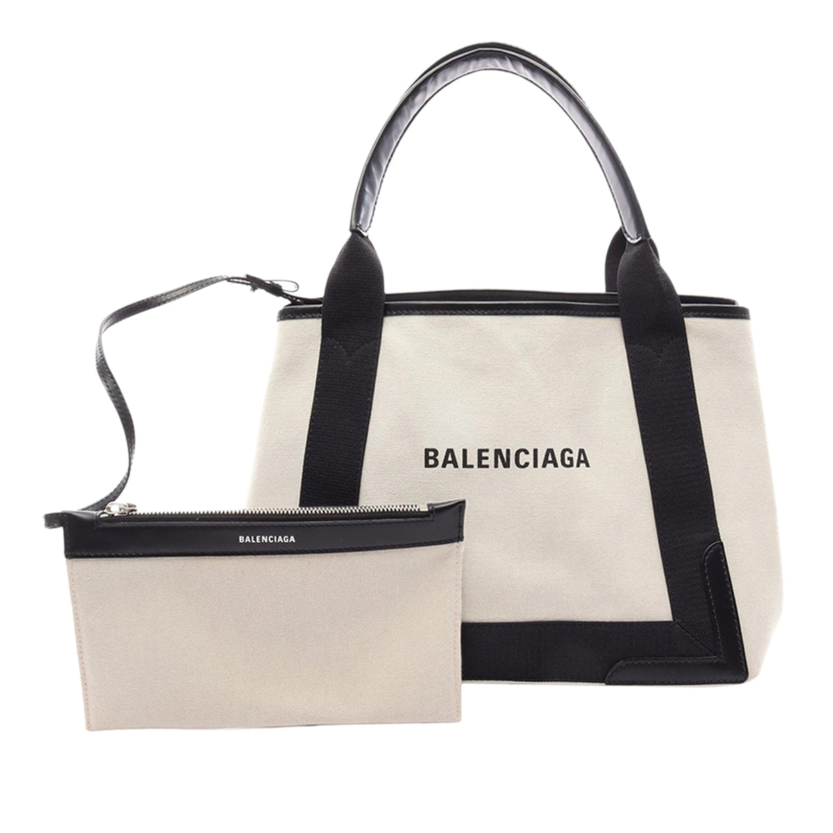 Balenciaga Canvas Navy Cabas S — White