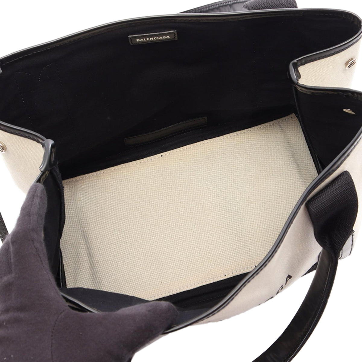 Balenciaga Canvas Navy Cabas S — White