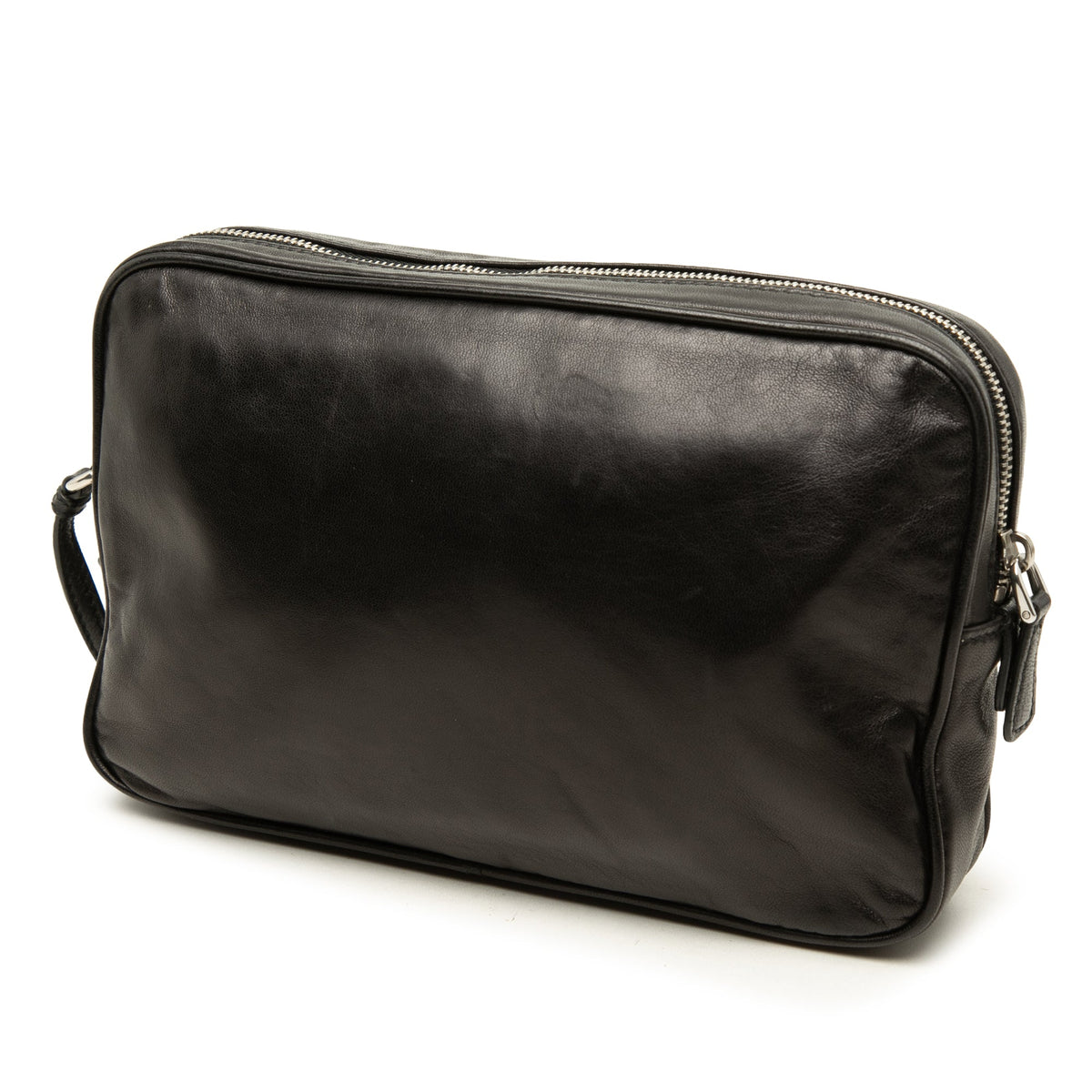 Prada Soft Calf Logo Wristlet Clutch — Black