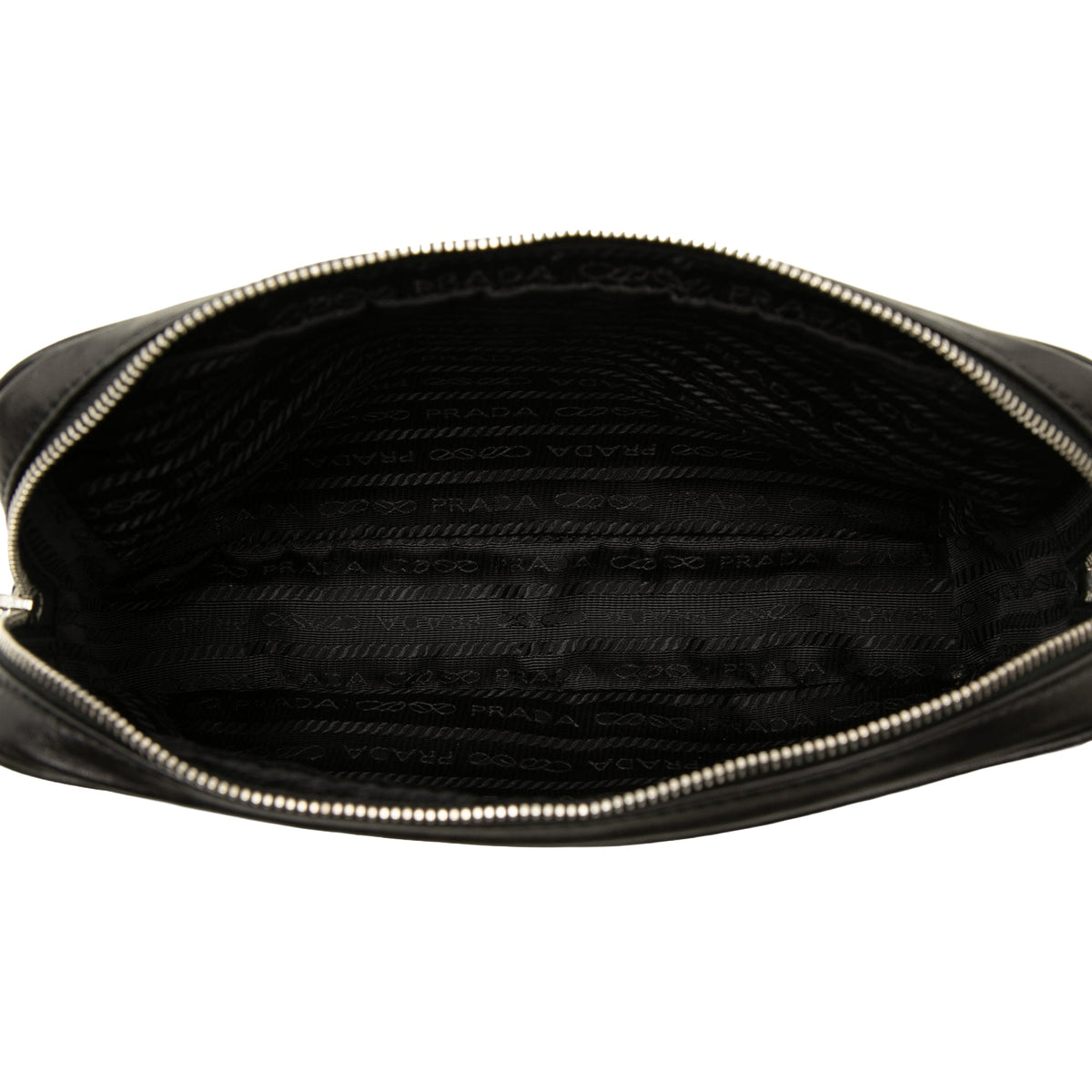 Prada Soft Calf Logo Wristlet Clutch — Black