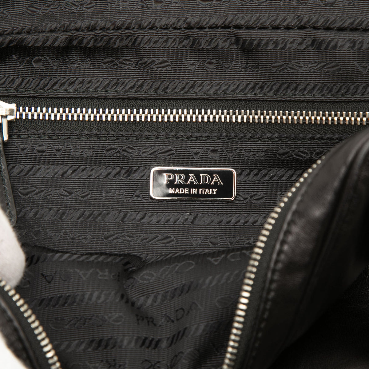Prada Soft Calf Logo Wristlet Clutch — Black