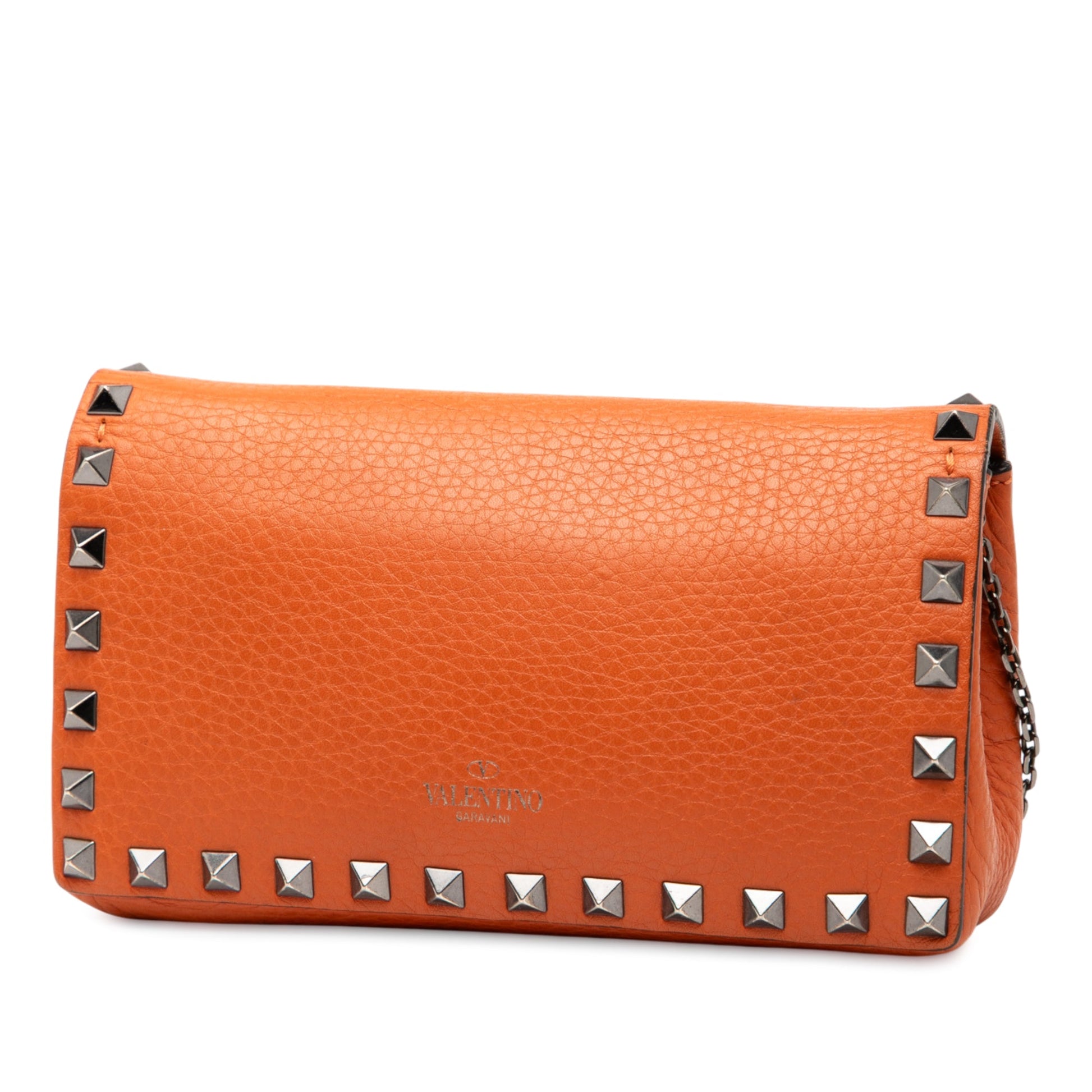 Valentino Pebbled Calfskin Rockstud Clutch on Chain