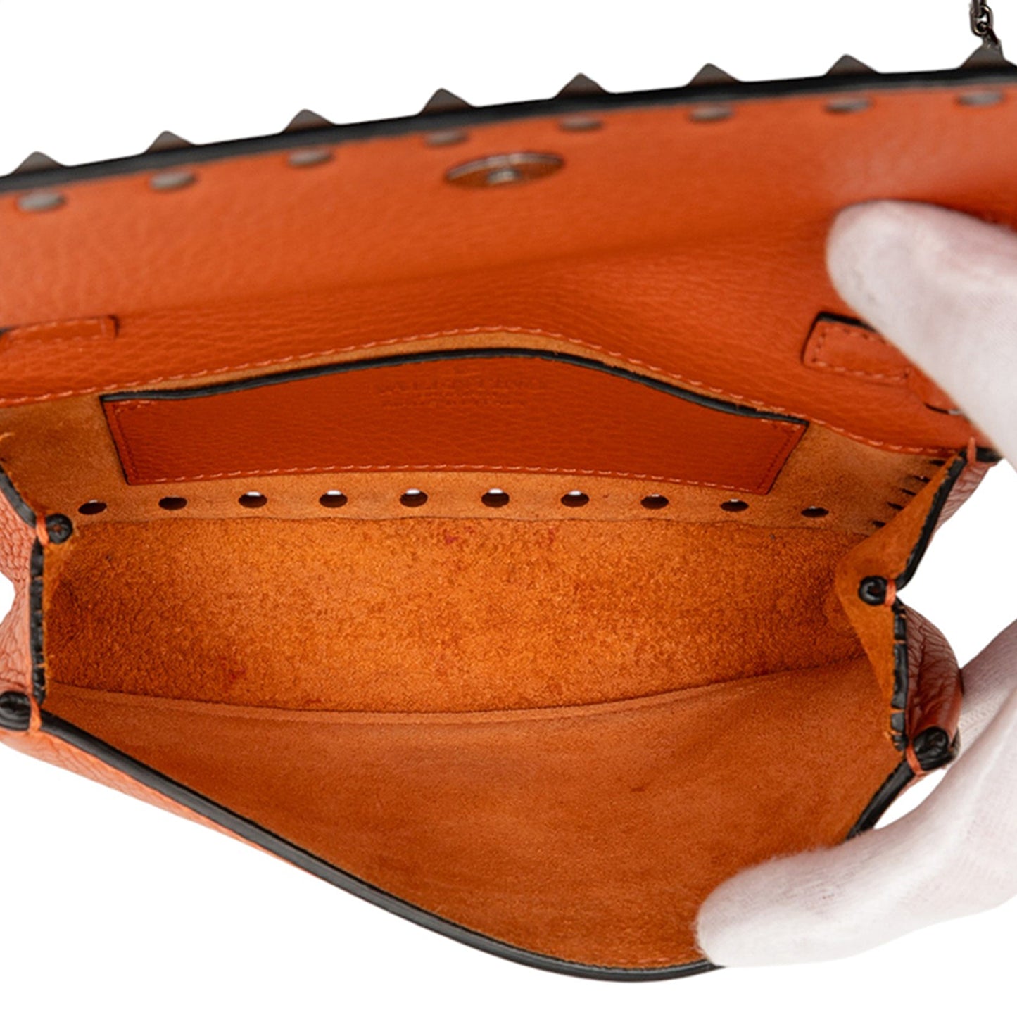 Valentino Pebbled Calfskin Rockstud Clutch on Chain