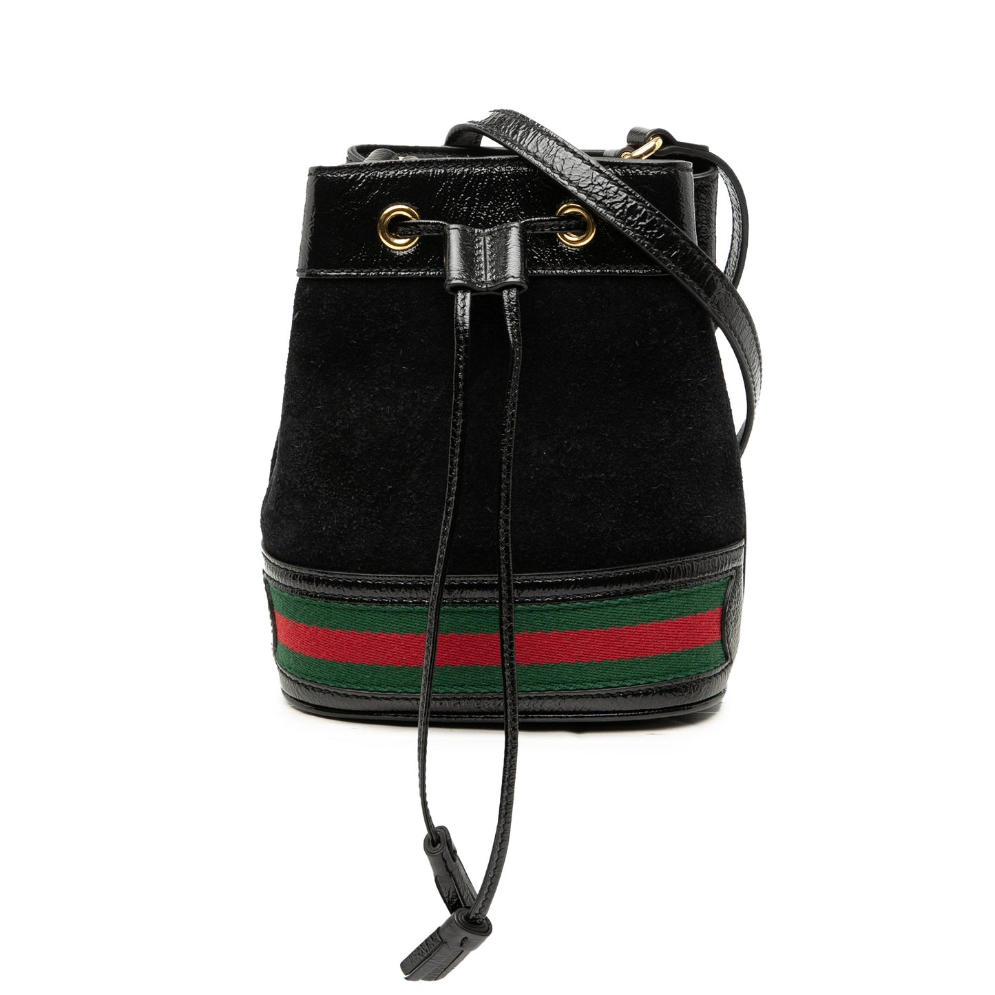 Gucci Mini Suede and Patent Web Ophidia Bucket Bag