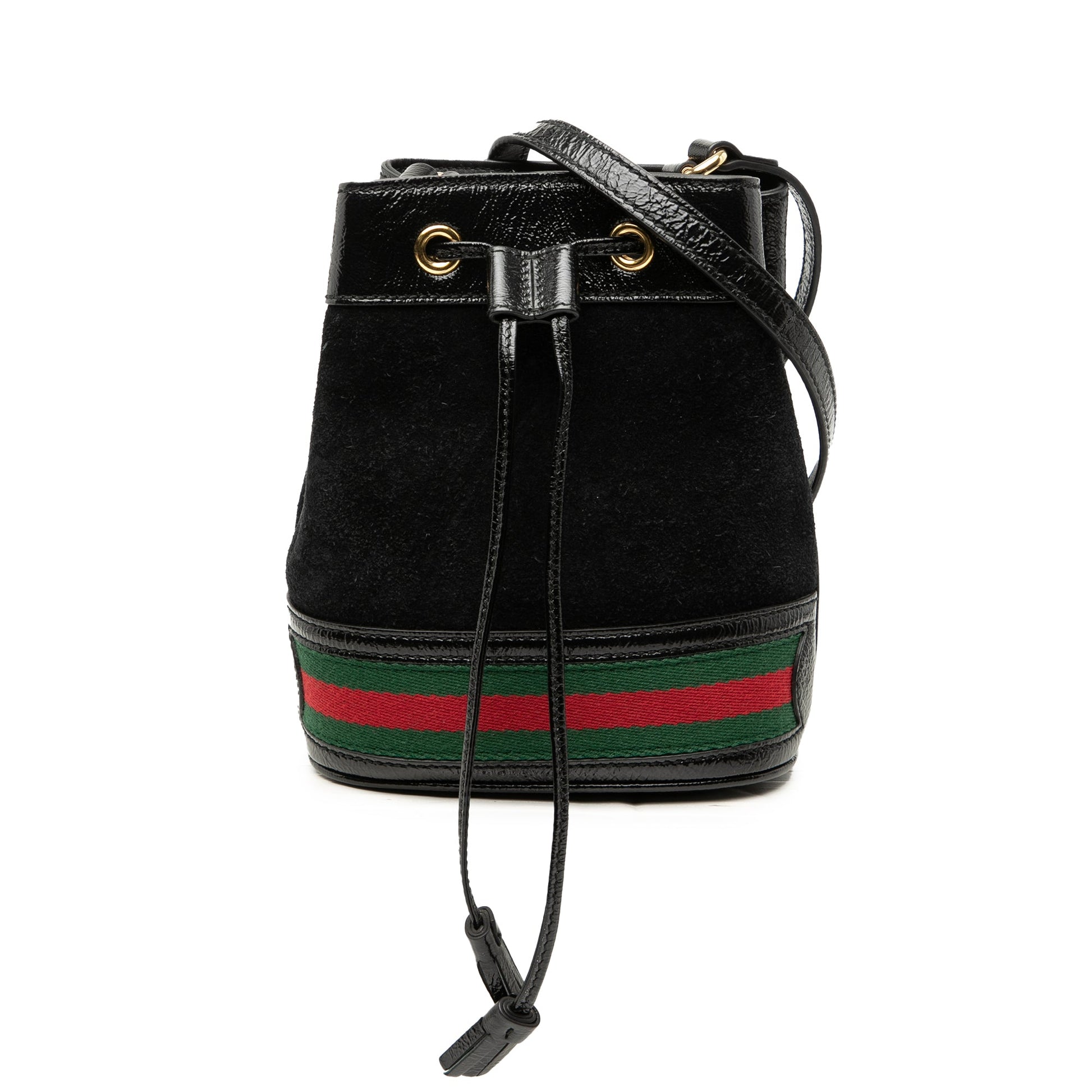 Gucci Mini Suede and Patent Web Ophidia Bucket Bag