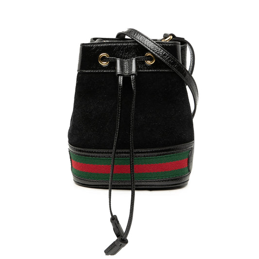 Gucci Mini Suede and Patent Web Ophidia Bucket Bag