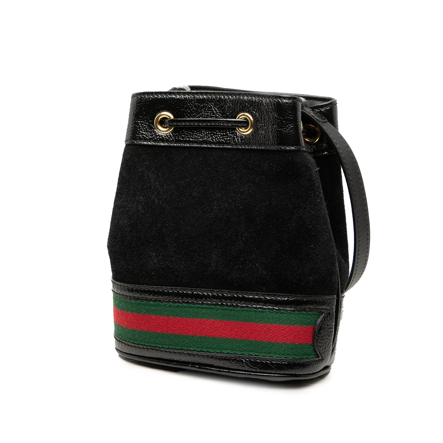Gucci Mini Suede and Patent Web Ophidia Bucket Bag