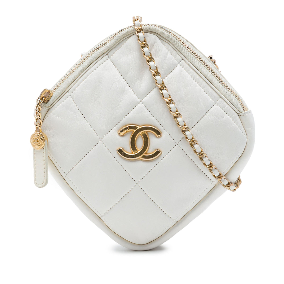 Chanel CC Quilted Lambskin Diamond Clutch with Chain