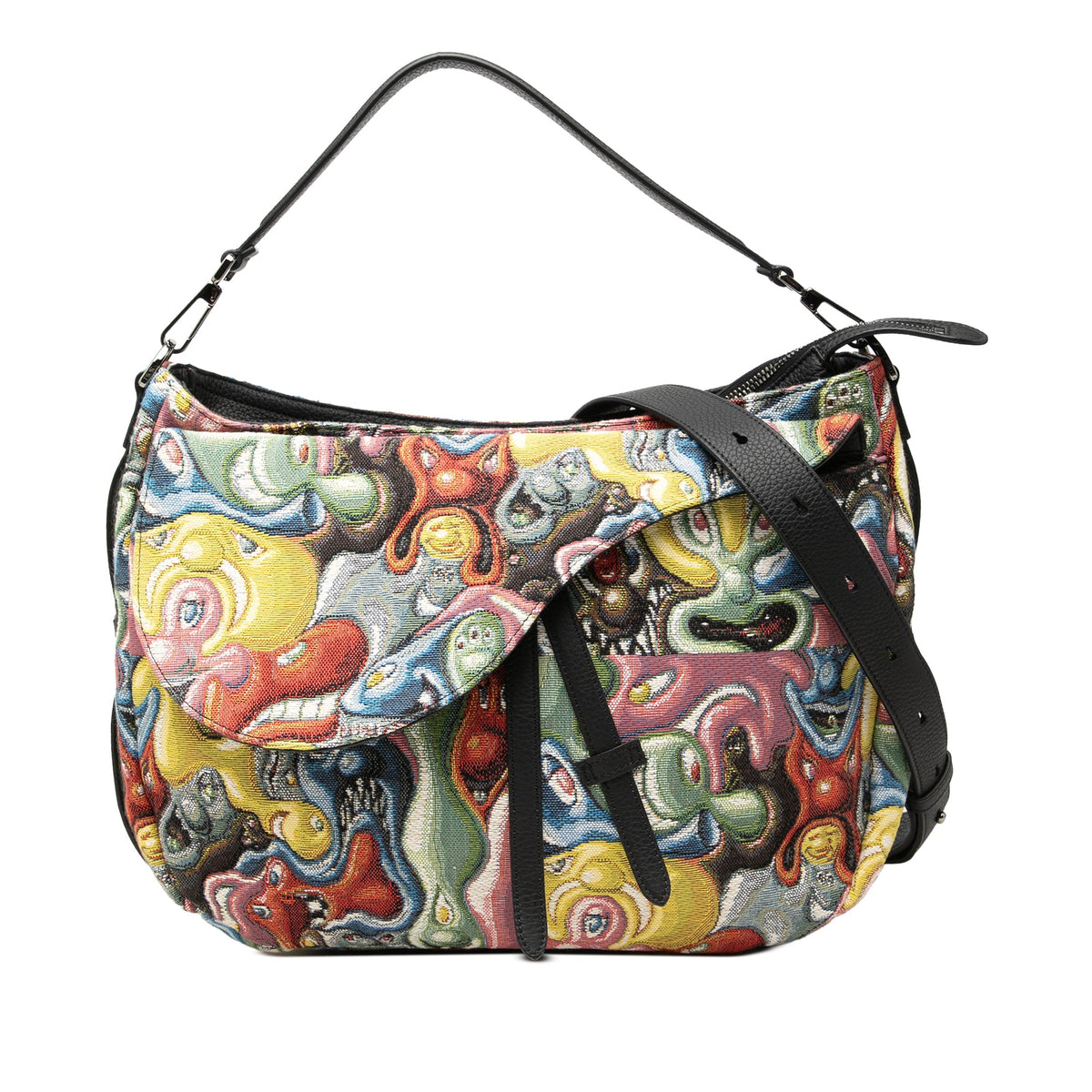 Dior Kenny Scharf Printed Canvas Soft Saddle Satchel