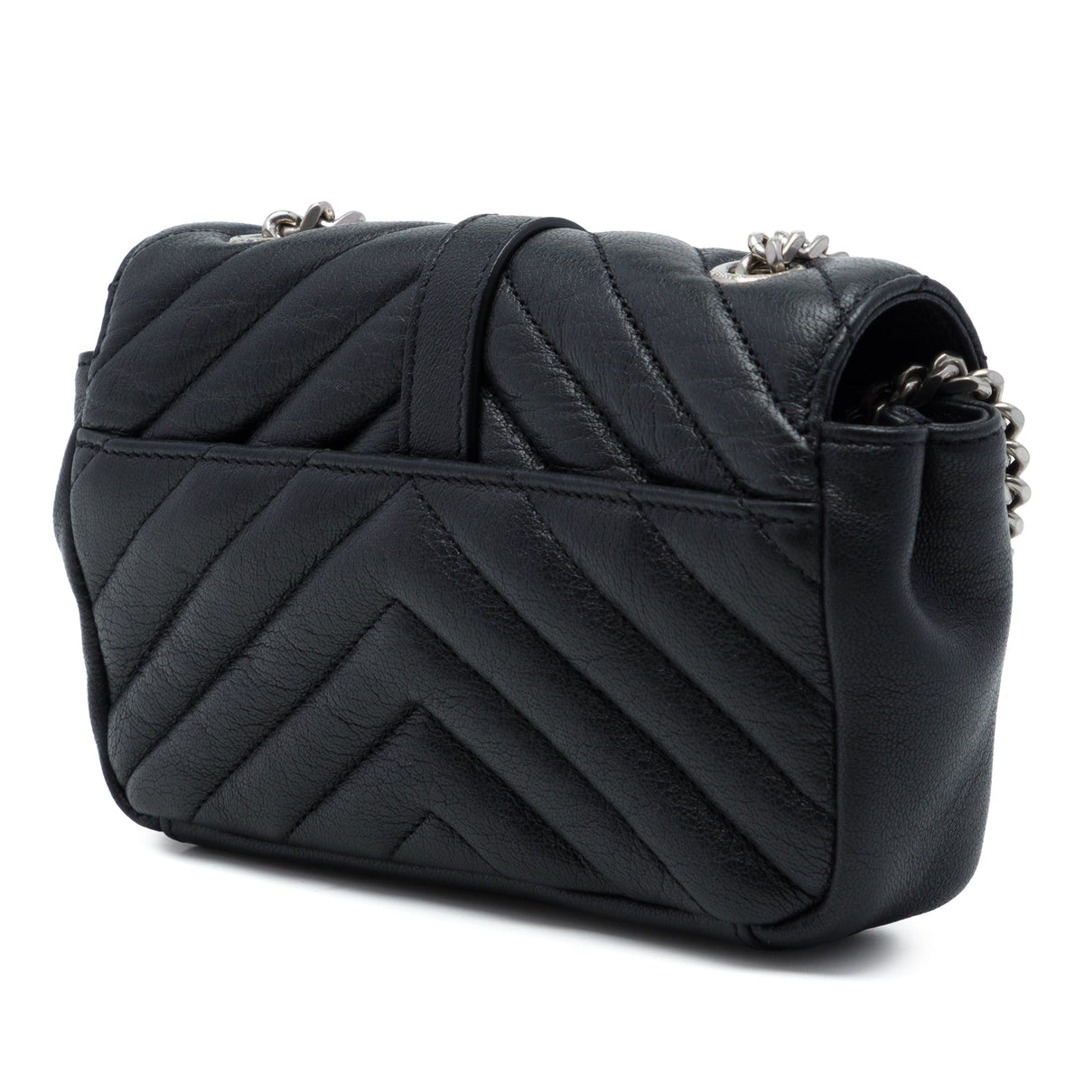 Saint Laurent Baby Chevron Sheepskin Monogram Classic Punk Chain Bag — Black