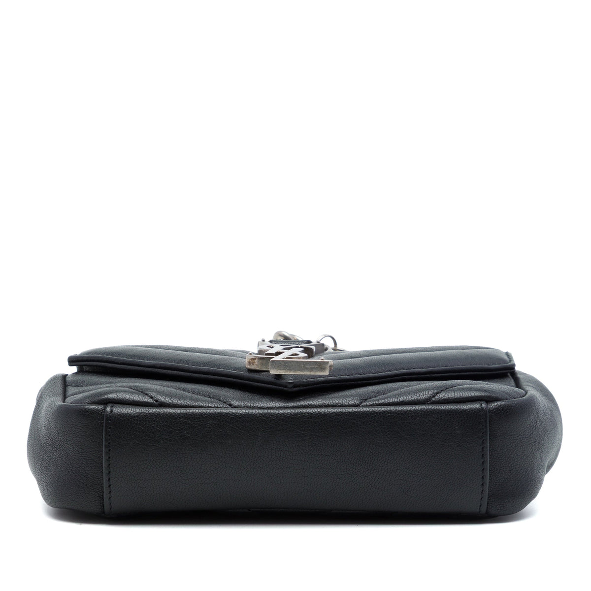 Saint Laurent Baby Chevron Sheepskin Monogram Classic Punk Chain Bag — Black