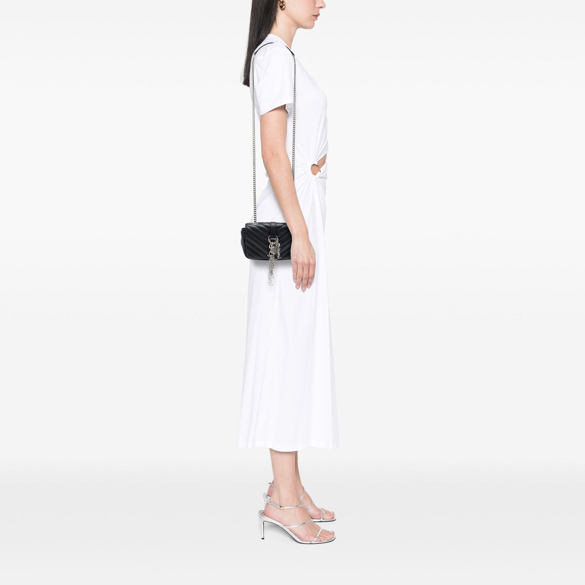 Saint Laurent Baby Chevron Sheepskin Monogram Classic Punk Chain Bag — Black