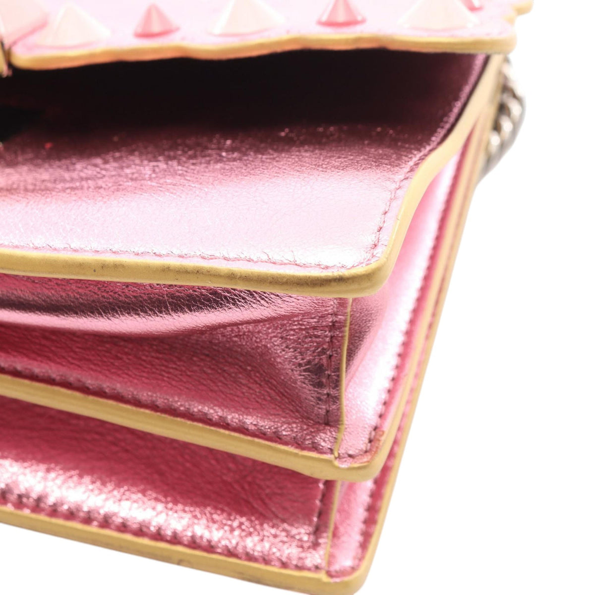 Fendi Mini Scalloped Metallic Studded Leather Kan I Crossbody — Pink