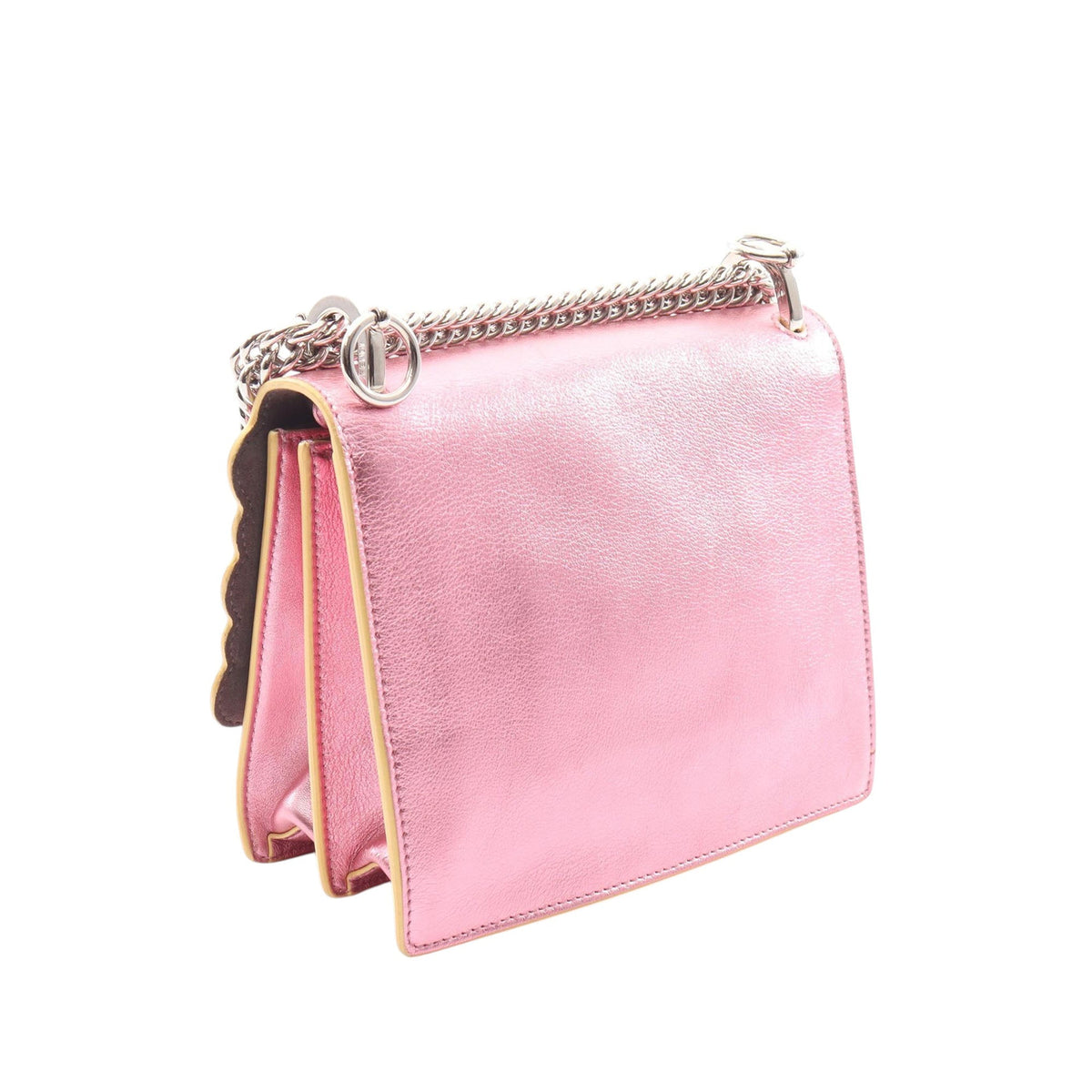 Fendi Mini Scalloped Metallic Studded Leather Kan I Crossbody — Pink